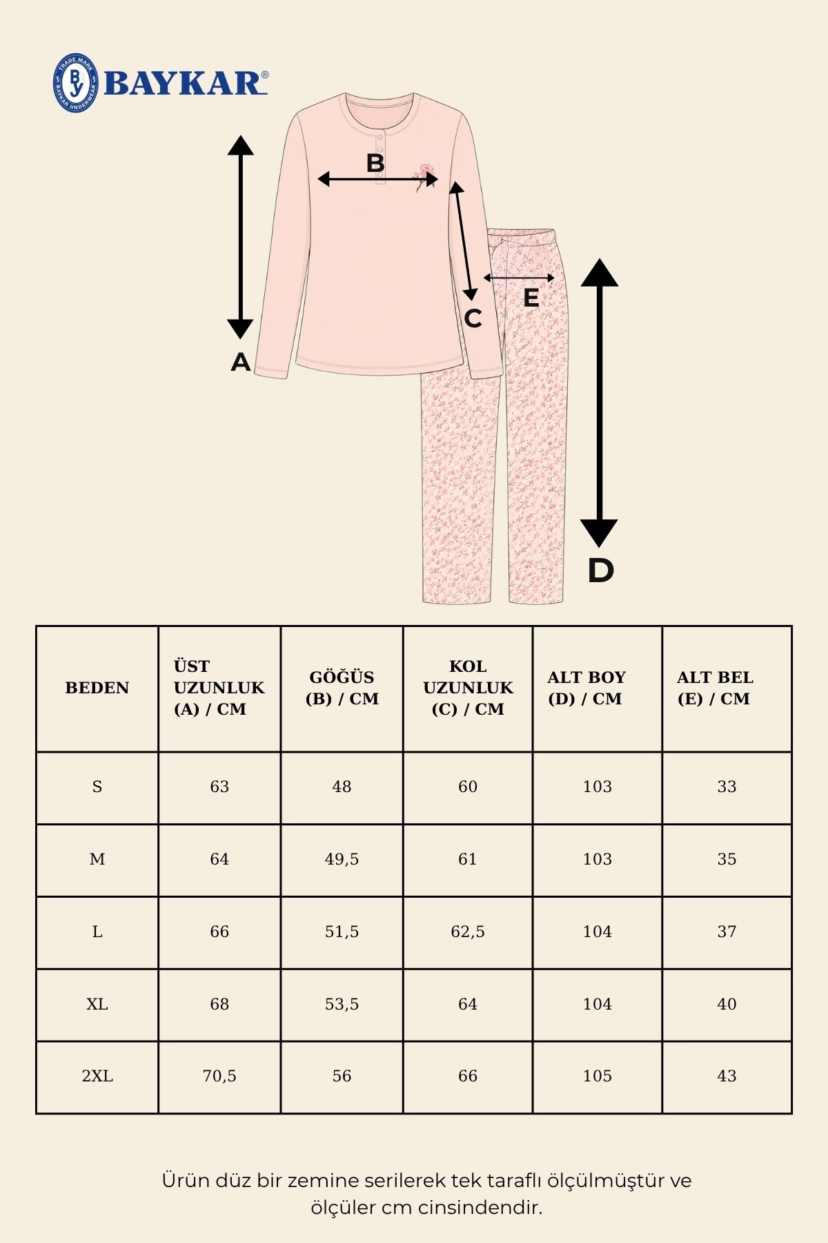 Kadın Pamuklu Bisiklet Yaka Çiçek Baskılı Uzun Kollu Pijama Takımı 9943 Somon