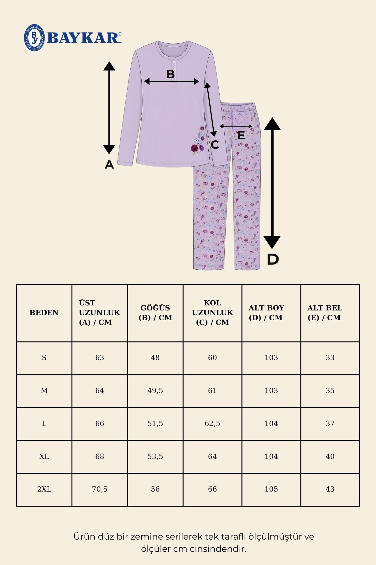 Kadın Pamuklu Bisiklet Yaka Çiçek Baskılı Uzun Kollu Pijama Takımı 9941 Lila