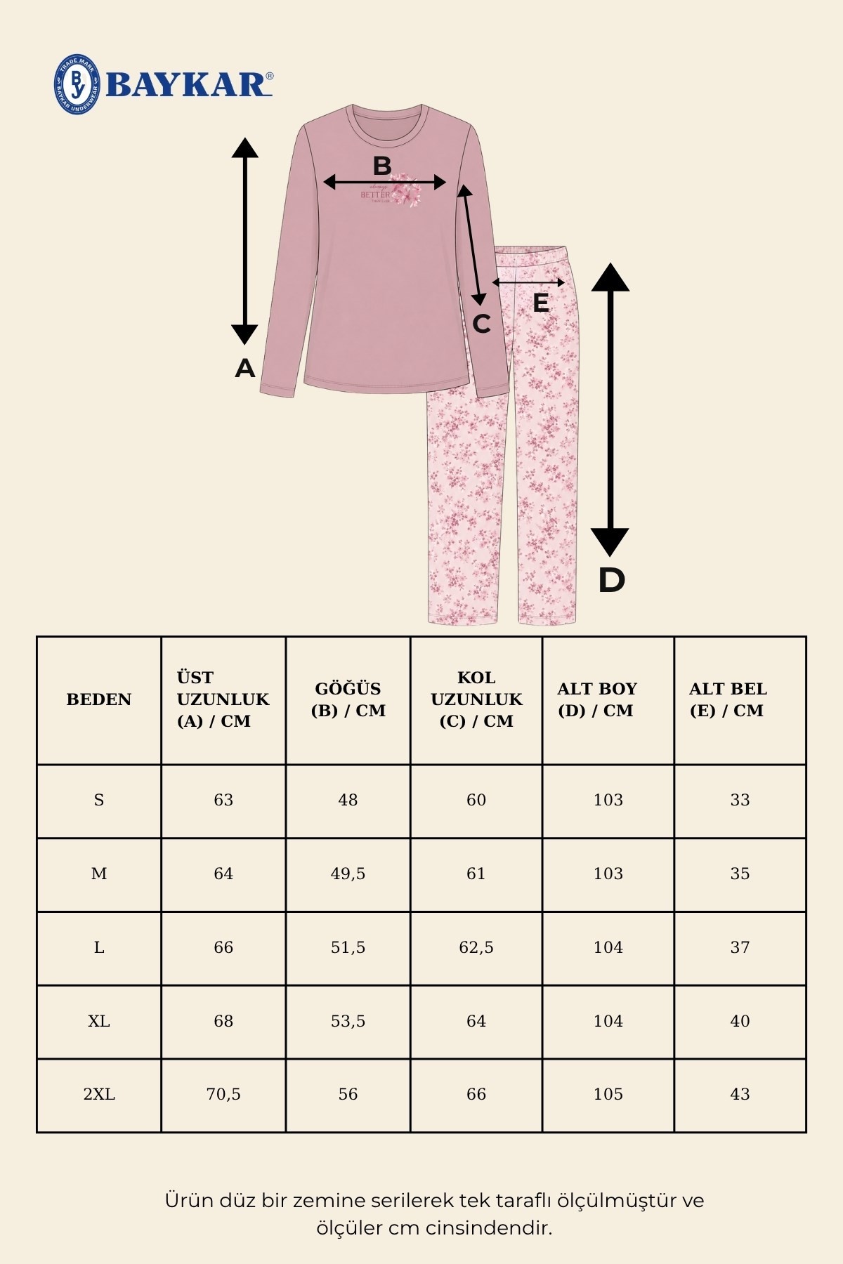 Kadın Pamuklu Bisiklet Yaka Çiçek Desenli Uzun Kollu Pijama Takımı 9936 Gül kurusu