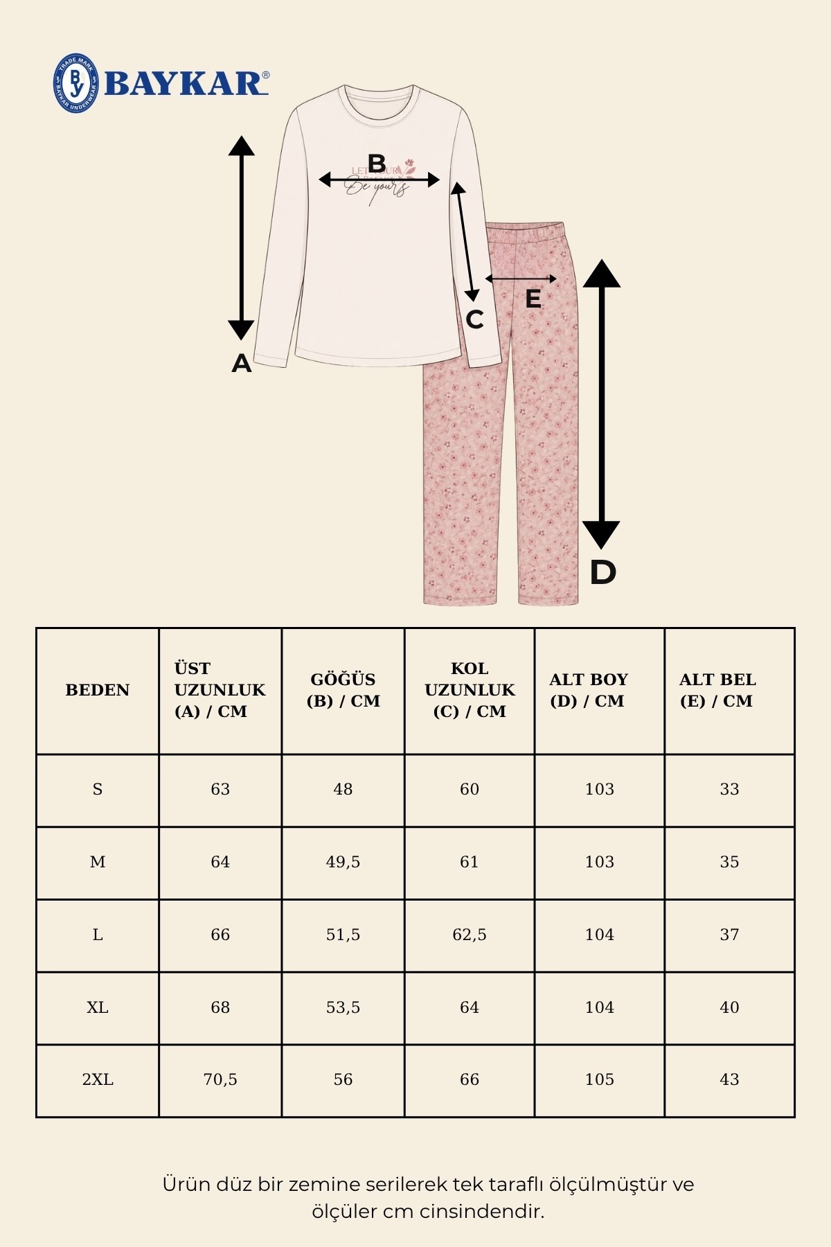Kadın Pamuklu Bisiklet Yaka Yazı Desenli Uzun Kollu Pijama Takımı 9932 Krem