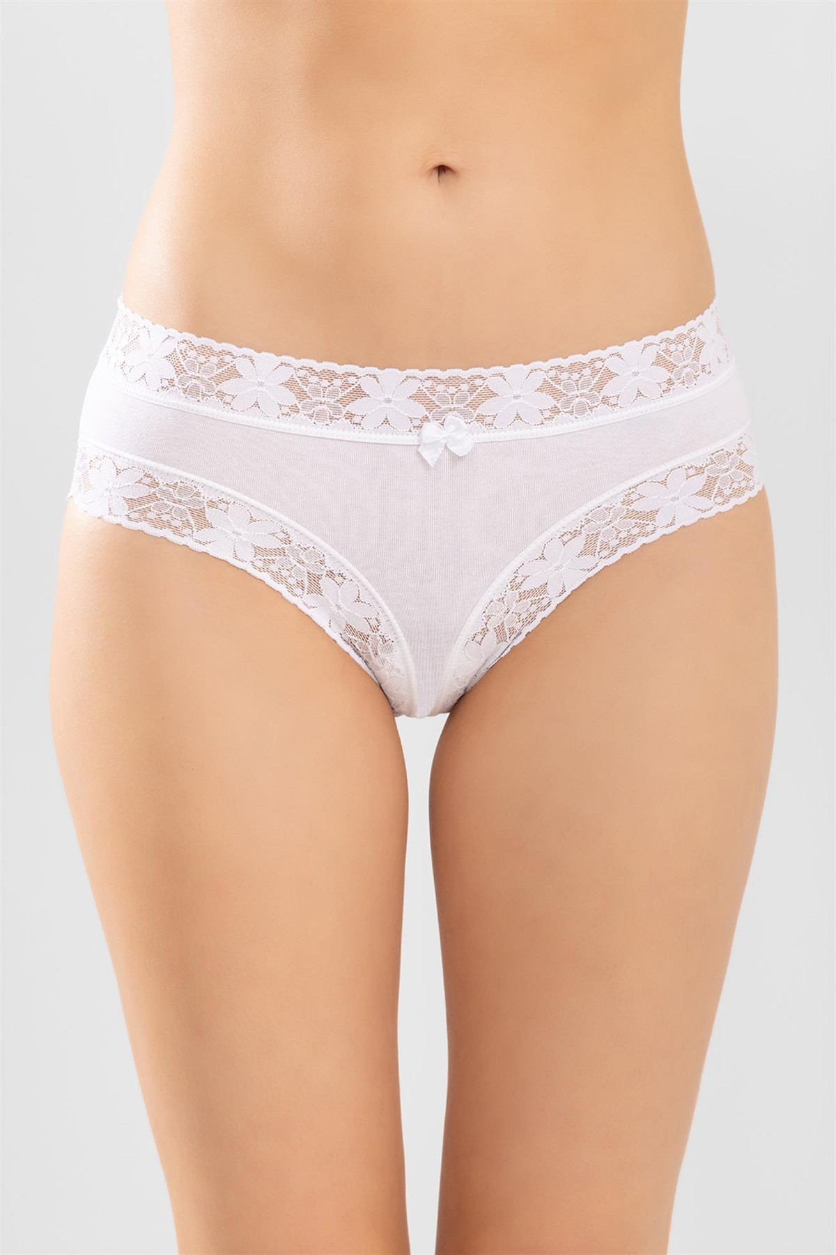 Kadın Pamuklu Dantelli Bikini Kesim Düz Külot 3'lü Paket Beyaz