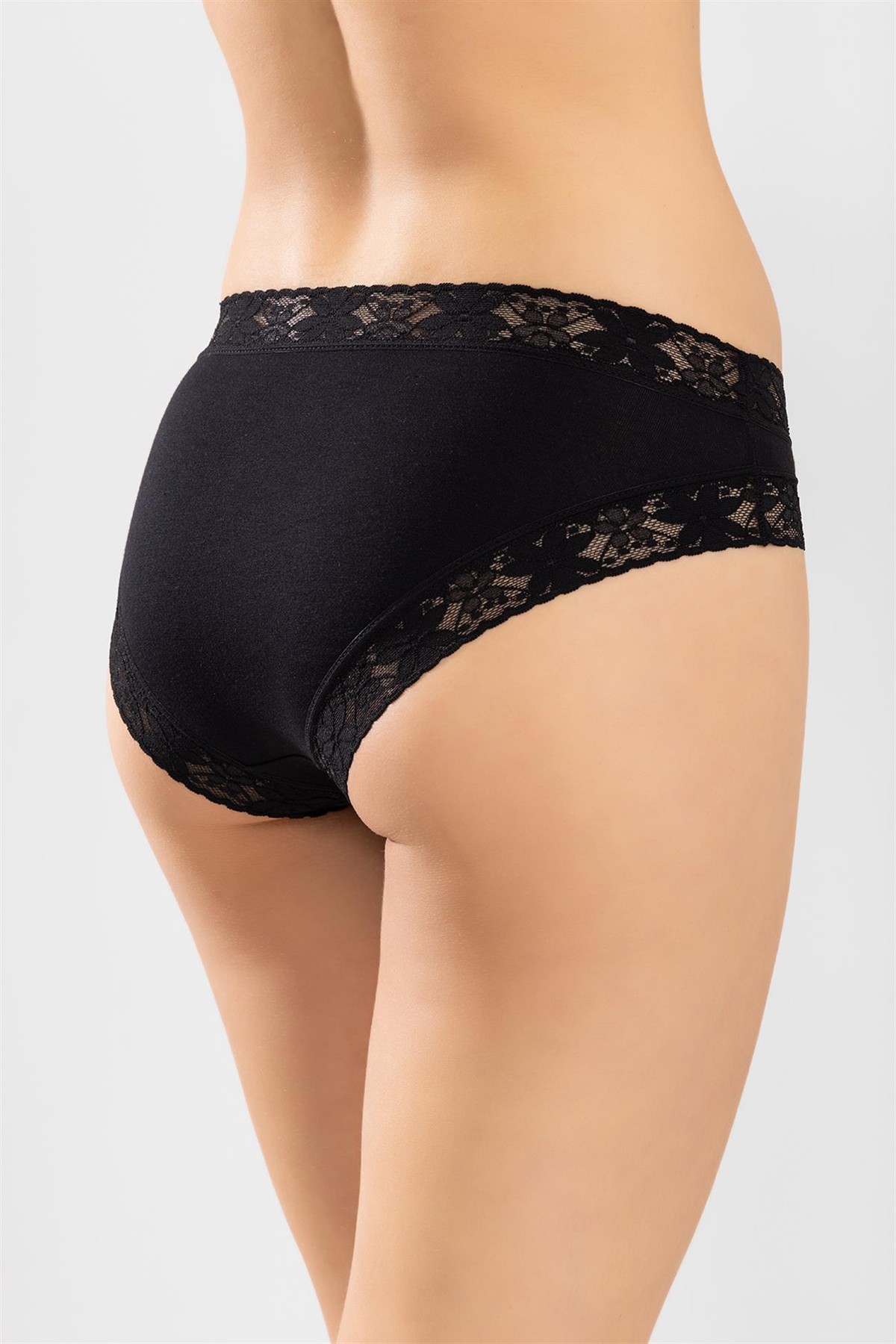 Kadın Pamuklu Dantelli Bikini Kesim Düz Külot 3'lü Paket Siyah