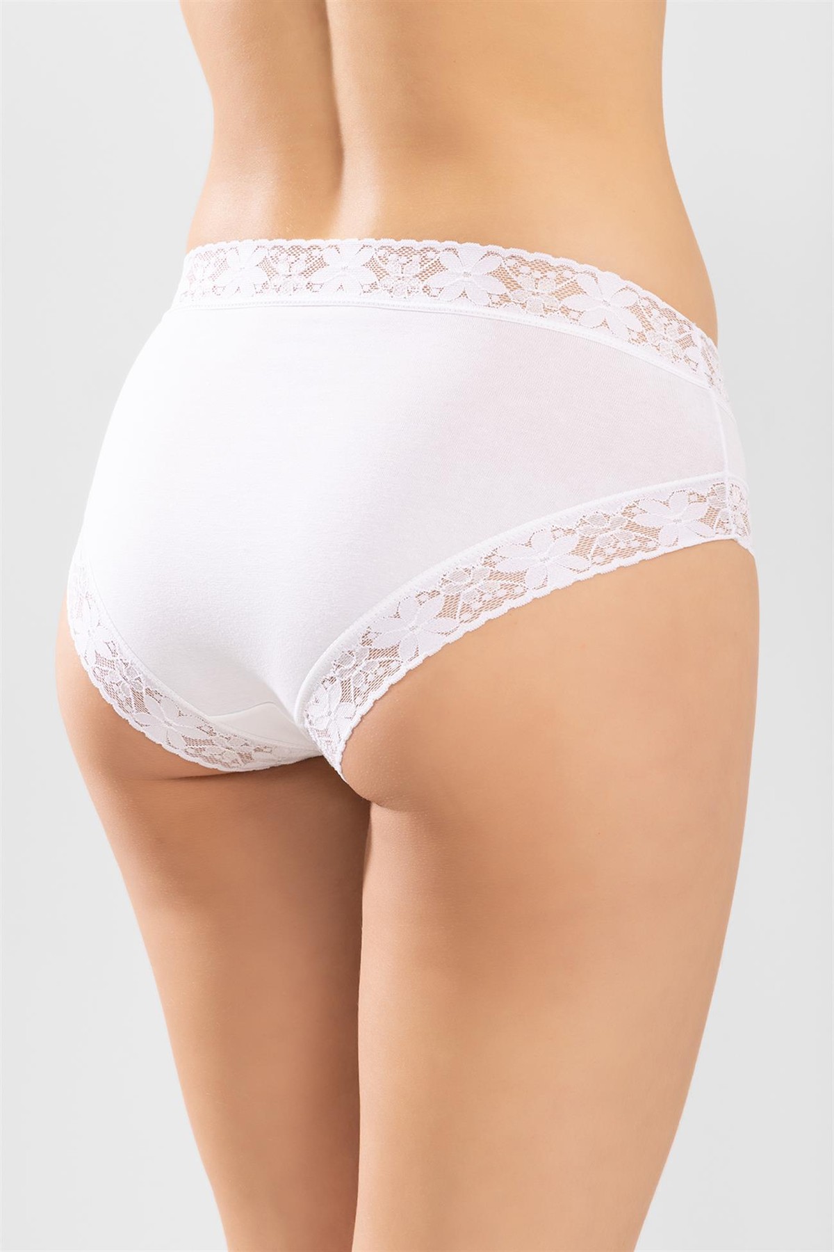 Kadın Pamuklu Dantelli Bikini Kesim Düz Külot 3'lü Paket Beyaz