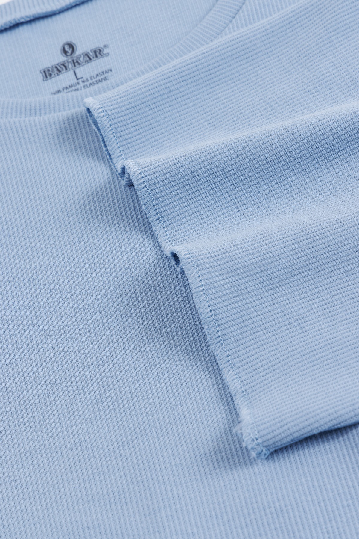 Kadın Pamuklu Esnek Kaşkorse Fitilli Bisiklet Yaka T-shirt Ve Bol Paça Pantolon İkili Rahat Takım Mavi