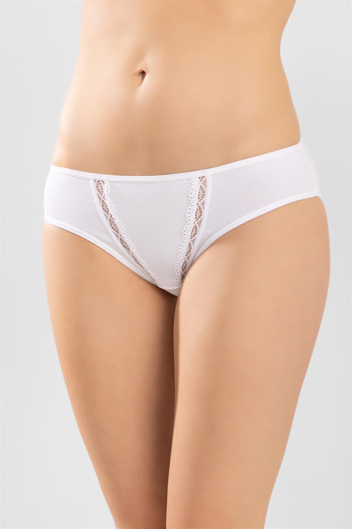 Kadın Pamuklu Zikzak İşlemeli Bikini Kesim Külot 3'lü Paket Beyaz