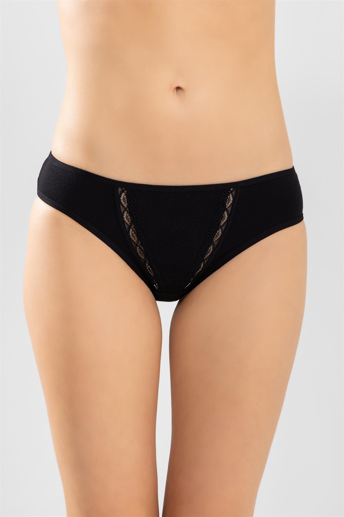 Kadın Pamuklu Zikzak İşlemeli Bikini Kesim Külot 3'lü Paket Siyah
