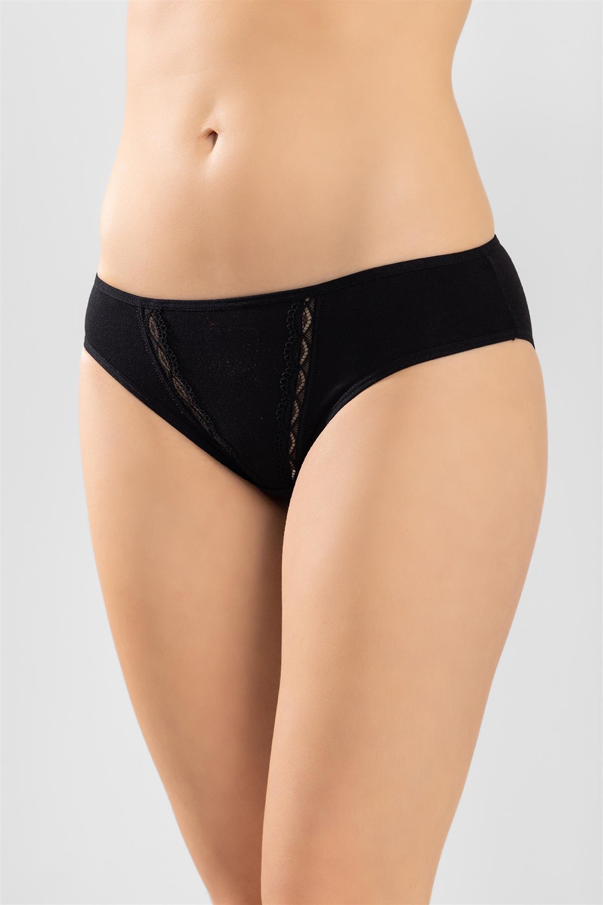 Kadın Pamuklu Zikzak İşlemeli Bikini Kesim Külot 3'lü Paket Siyah