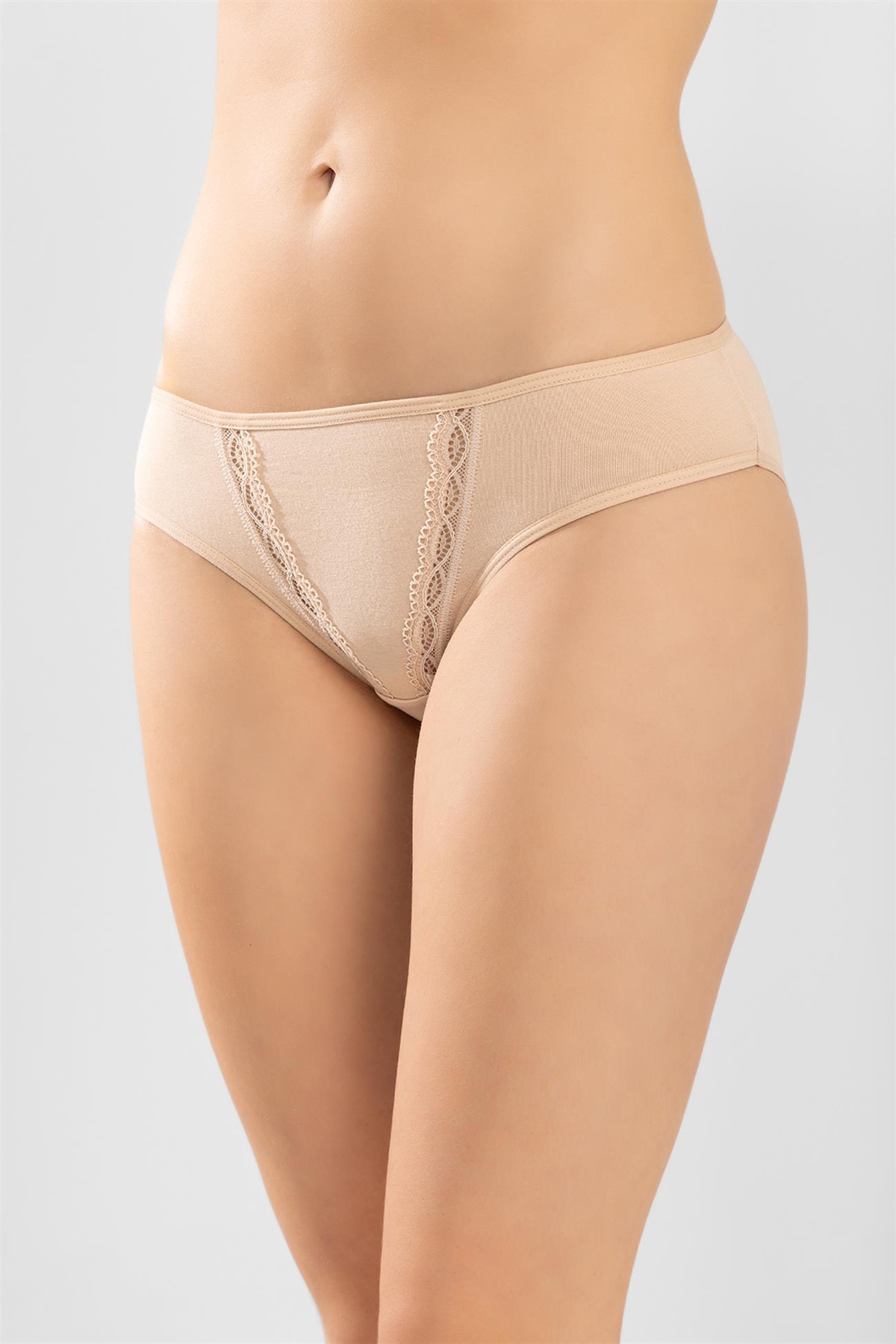 Kadın Pamuklu Zikzak İşlemeli Bikini Kesim Külot 3'lü Paket Ten Rengi