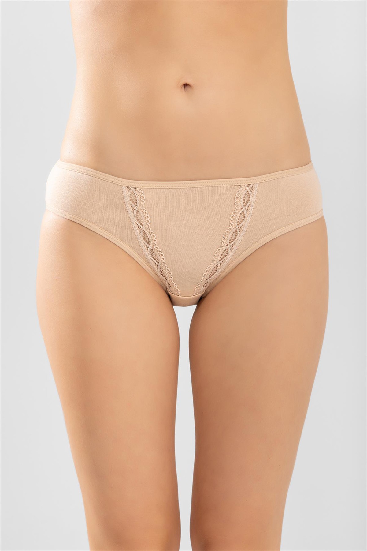 Kadın Pamuklu Zikzak İşlemeli Bikini Kesim Külot 3'lü Paket Ten Rengi