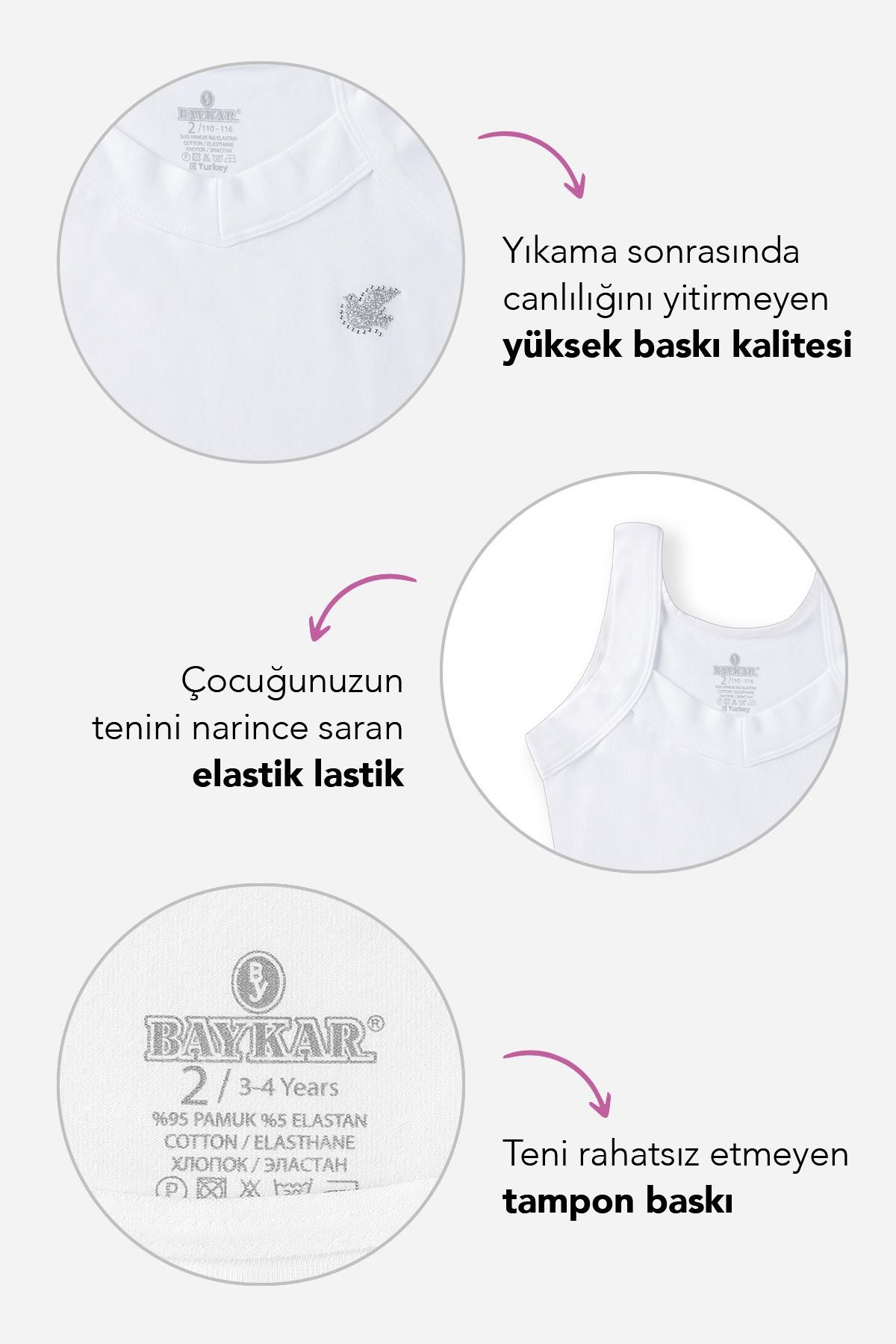 Kız Çocuk Beyaz Pamuklu Kalın Askılı V Yaka Atlet 3'lü Paket Beyaz