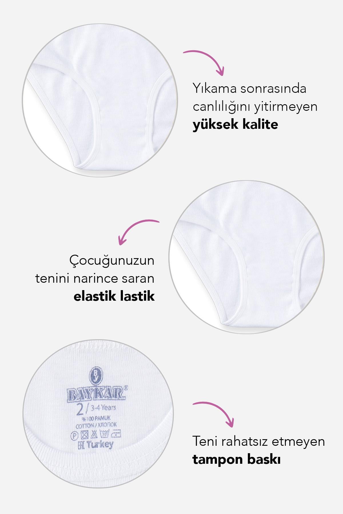 Kız Çocuk Organik Pamuklu Bikini Kesim Düz Basic Ribana Külot 6'lı Paket 5201 Beyaz