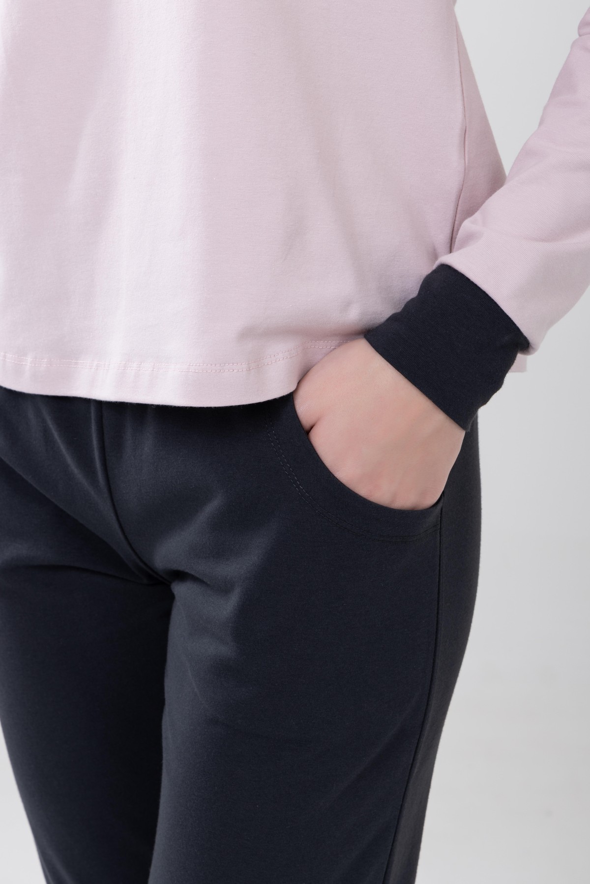 Kız Çocuk Pamuklu Baskılı Bisiklet Yaka Uzun Kollu Manşetli Pijama Takımı 9238-1 Açık Lila