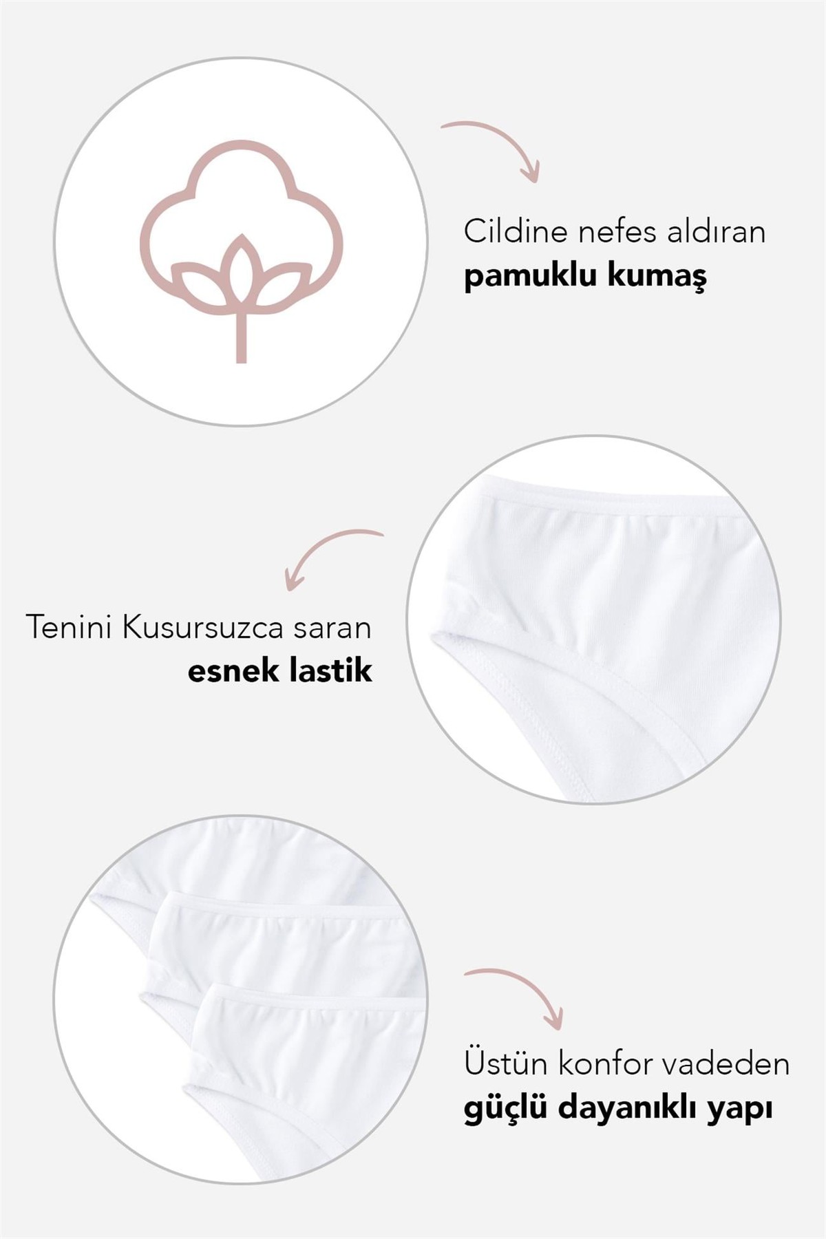 Kız Çocuk Pamuklu Bikini Kesim Düz Basic Külot 3'lü Paket Beyaz