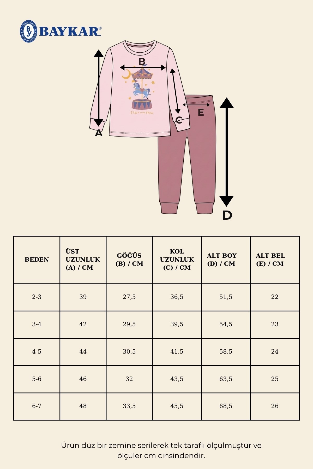 Kız Çocuk Pamuklu Bisiklet Yaka Atlı Karınca Baskılı Uzun Kollu Pijama Takımı 9263 Pembe