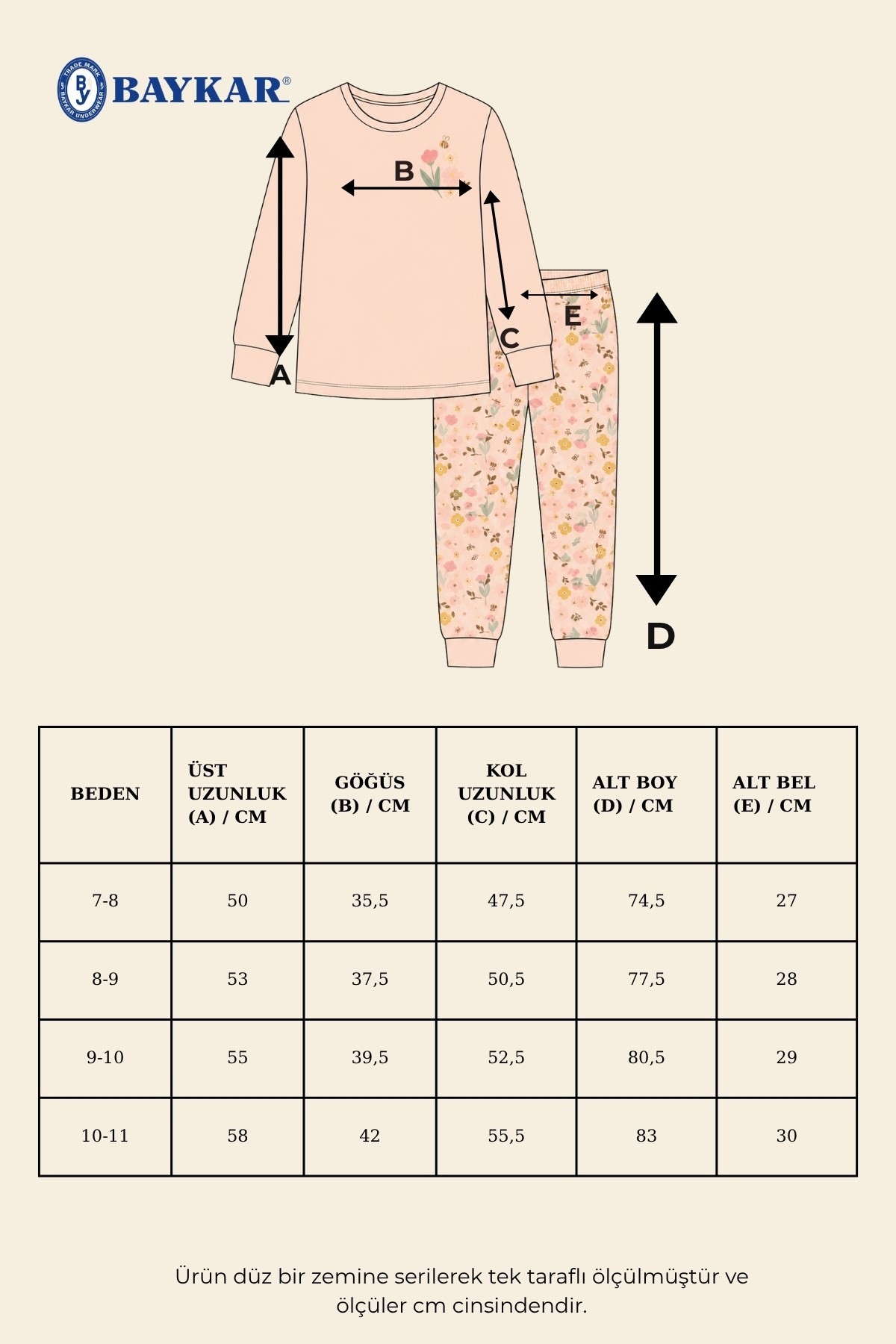Kız Çocuk Pamuklu Bisiklet Yaka Çiçek Baskılı Uzun Kollu Pijama Takımı 9278 Pembe