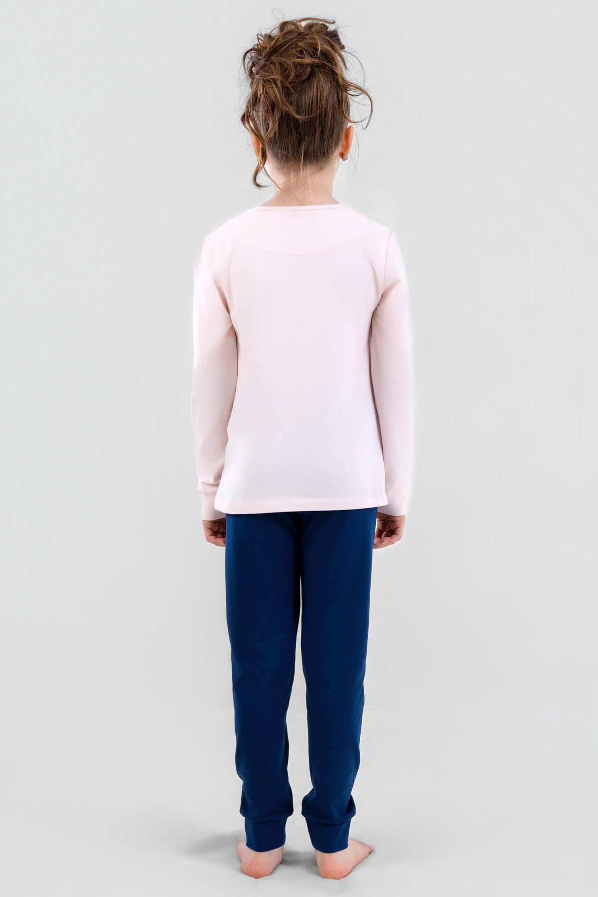 Kız Çocuk Pamuklu Bisiklet Yaka Happy Baskılı Uzun Kollu Pijama Takımı 9249 Lacivert