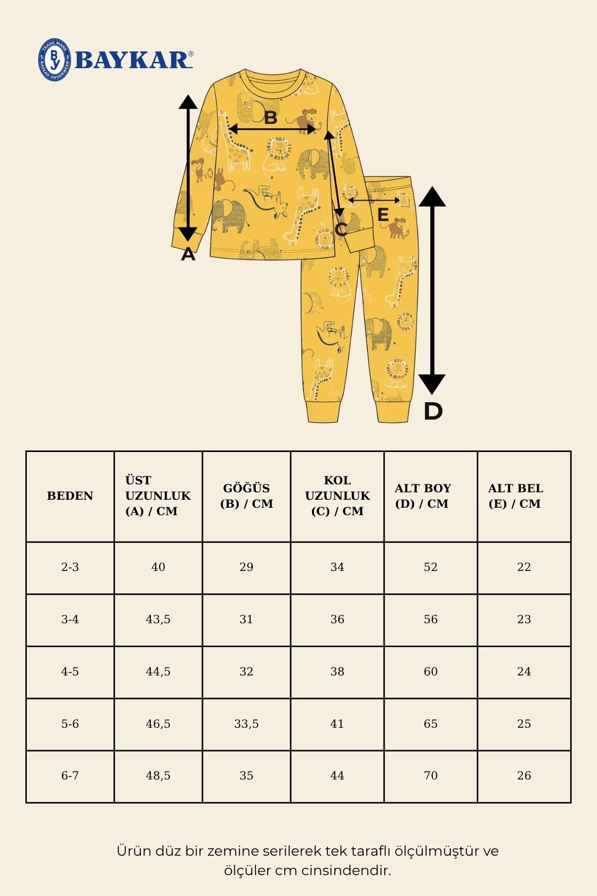 Kız Çocuk Pamuklu Bisiklet Yaka Hayvan Figürleri Baskılı Uzun Kollu Pijama Takımı 9658 Sarı