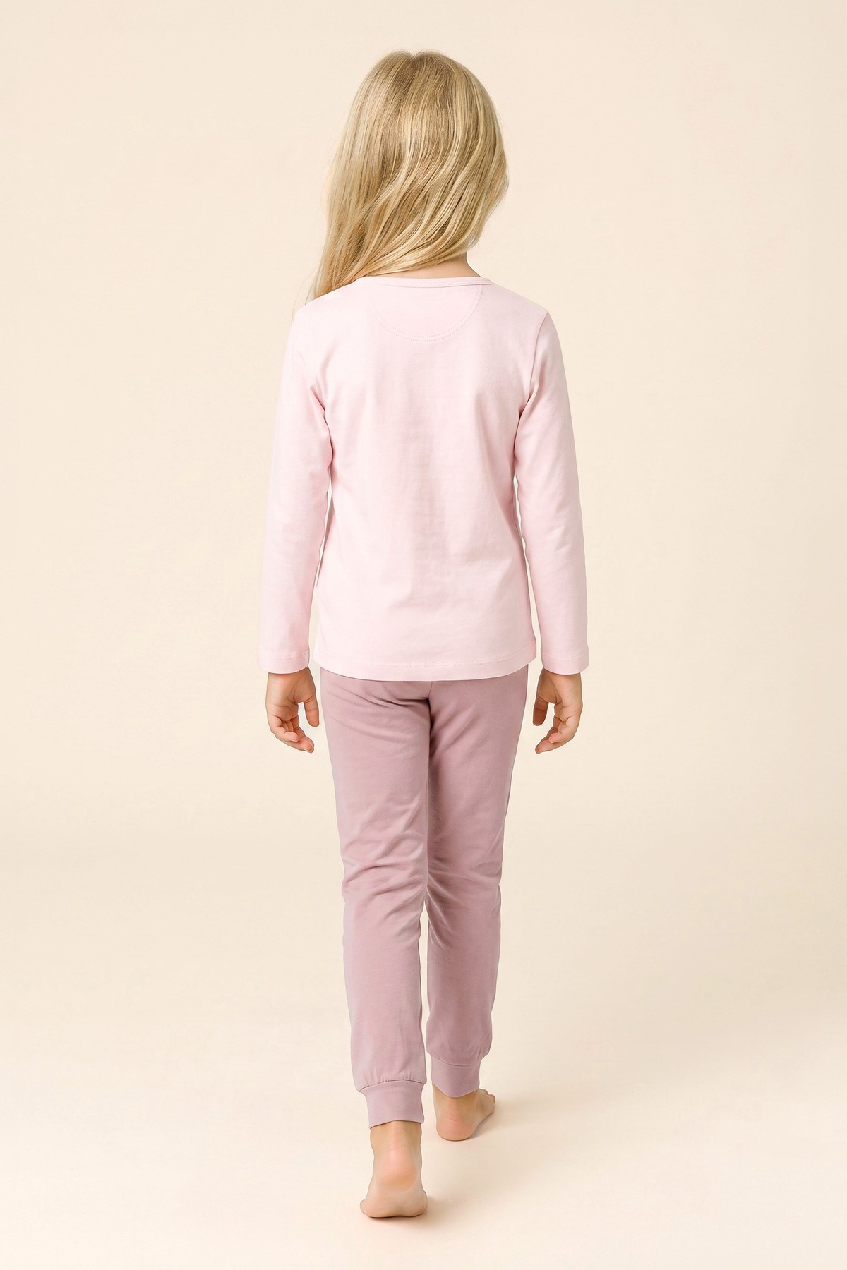 Kız Çocuk Pamuklu Bisiklet Yaka Işıltılı At Baskılı Uzun Kollu Pijama Takımı 9272 Pembe