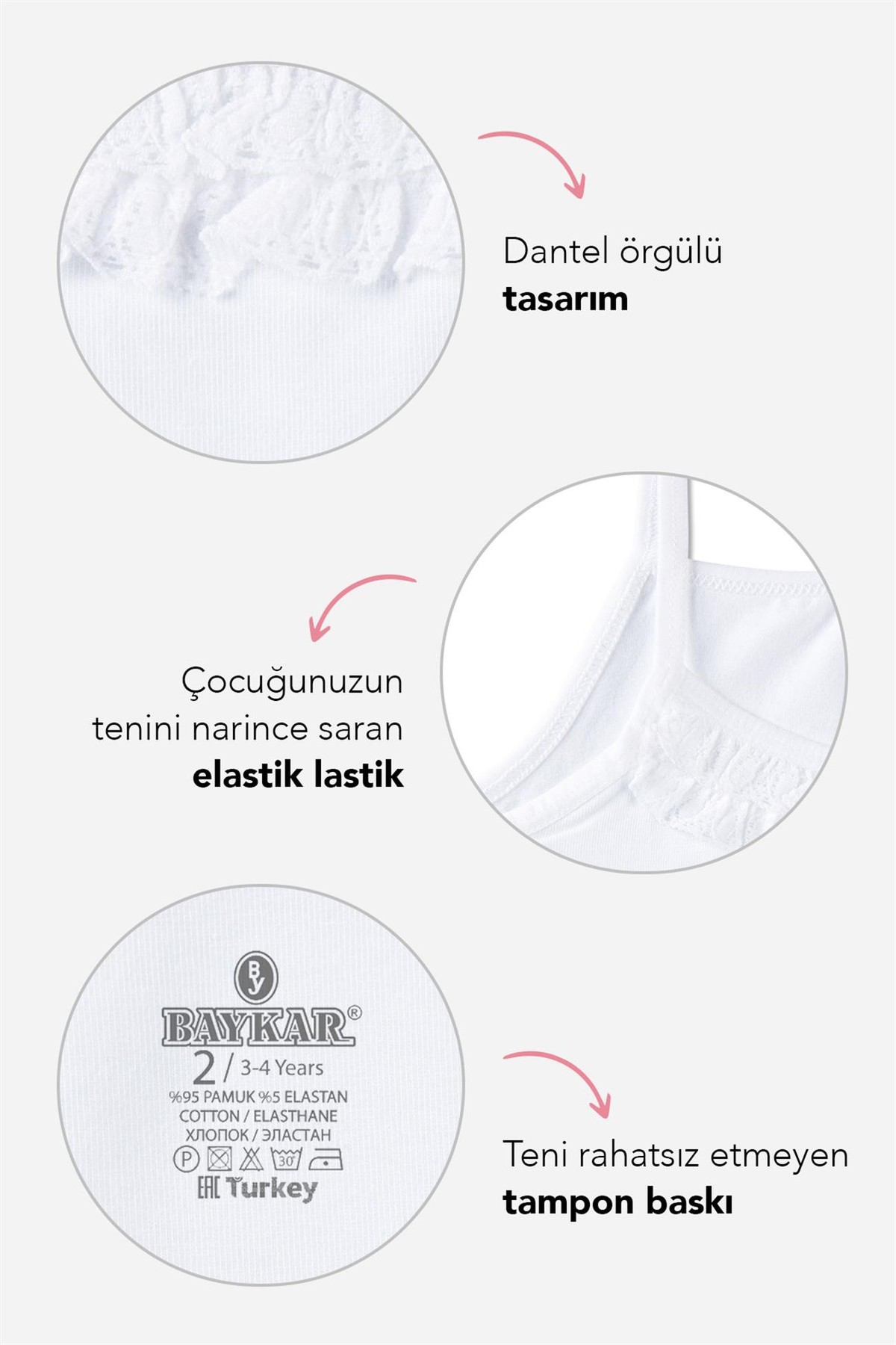 Kız Çocuk  Pamuklu İnce İp Askılı Fırfırlı Düz Klasik Atlet 3'lü Paket Beyaz