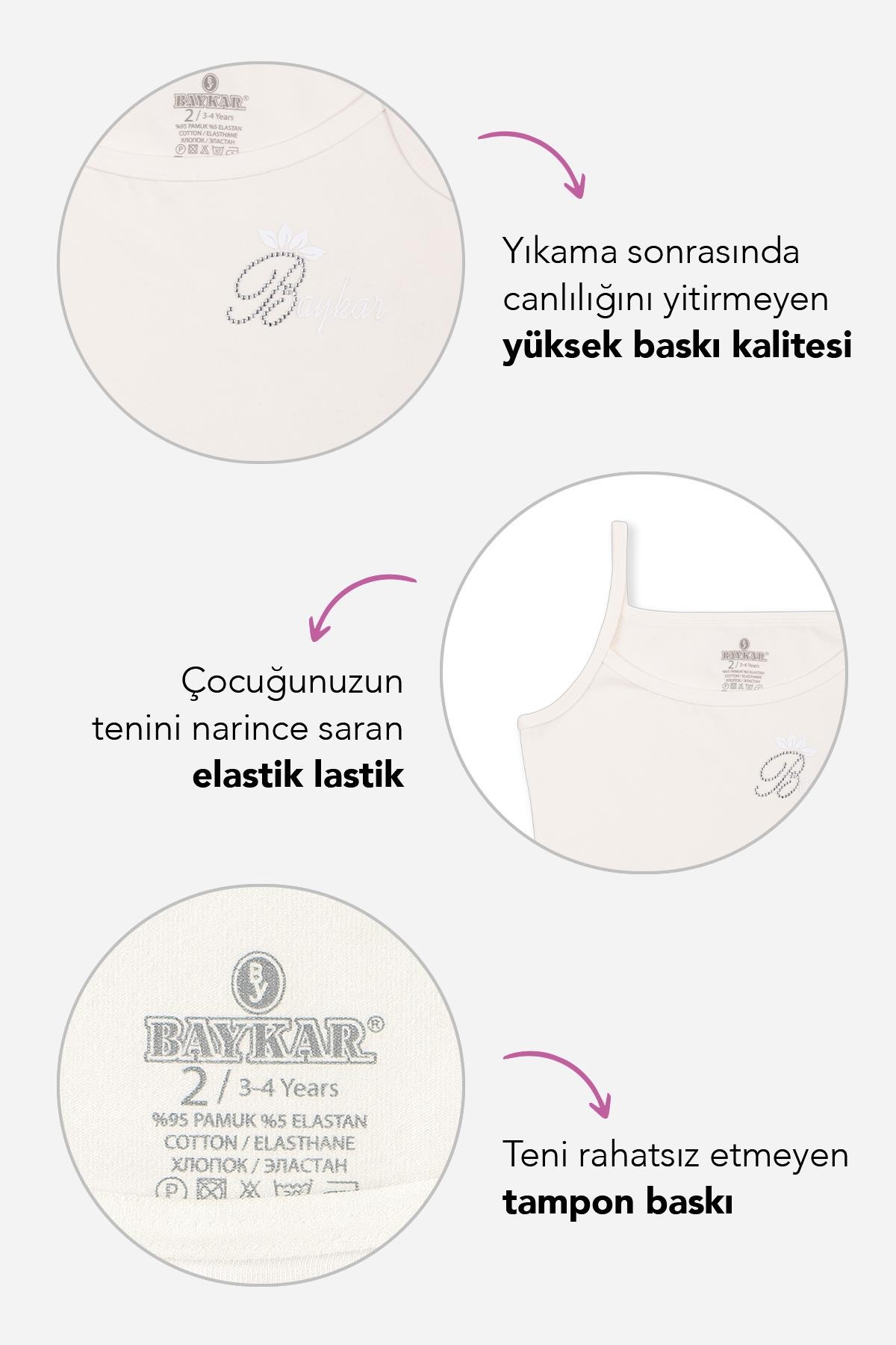 Kız Çocuk Pamuklu İnce İp Askılı Taşlı Düz Atlet 3'lü Paket 4388 Renkli
