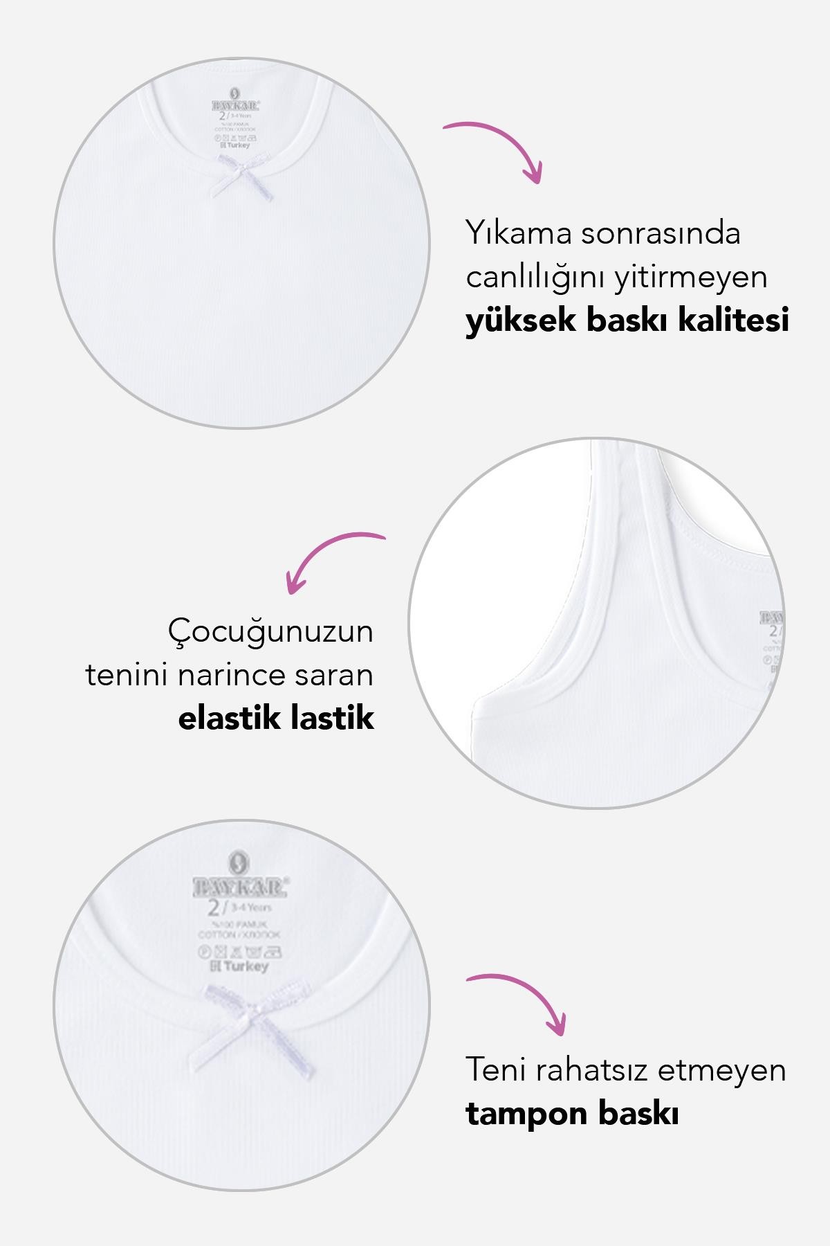 Kız Çocuk Pamuklu Kalın Askılı Düz Basic Ribana Atlet 3'lü Paket 4203-3 Beyaz