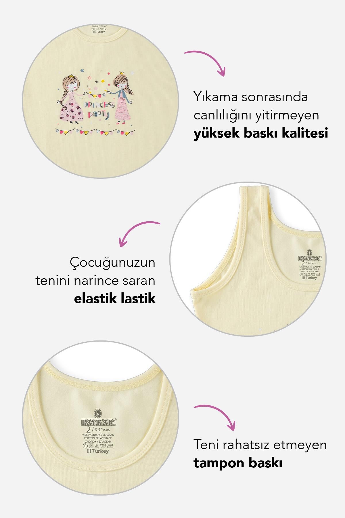 Kız Çocuk Pamuklu Kalın Askılı Renkli Baskılı Klasik Atlet 4656 Renkli