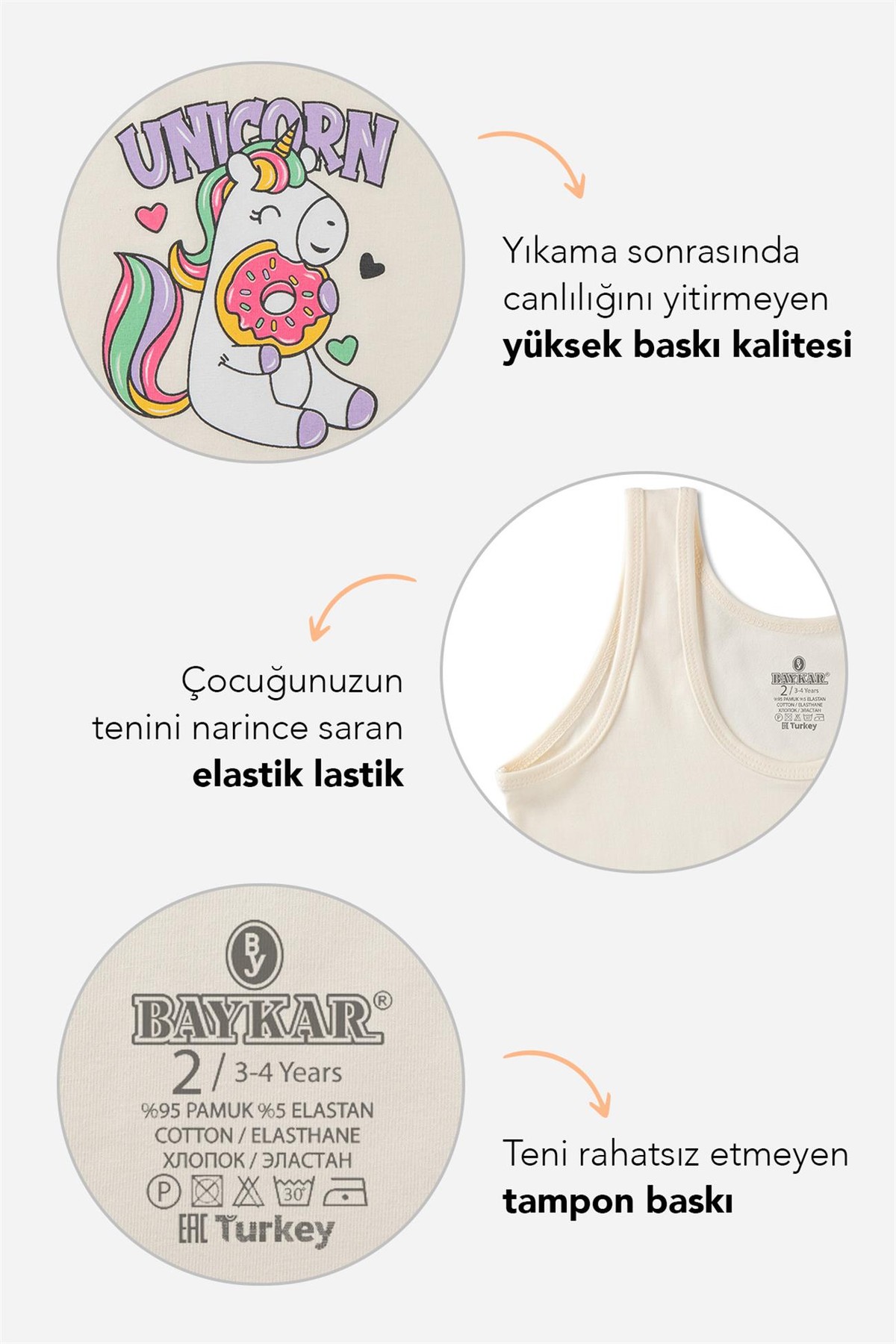 Kız Çocuk Pamuklu Kalın Askılı Renkli Baskılı Klasik Atlet 4692 Renkli
