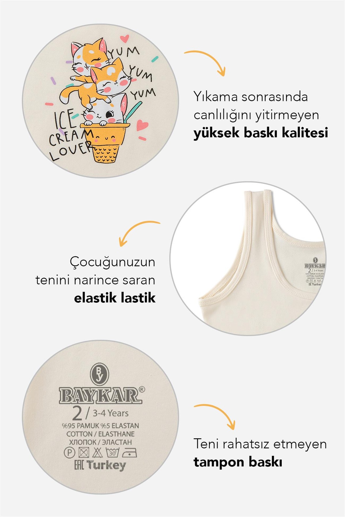 Kız Çocuk Pamuklu Kalın Askılı Renkli Baskılı Klasik Atlet 4684 Renkli