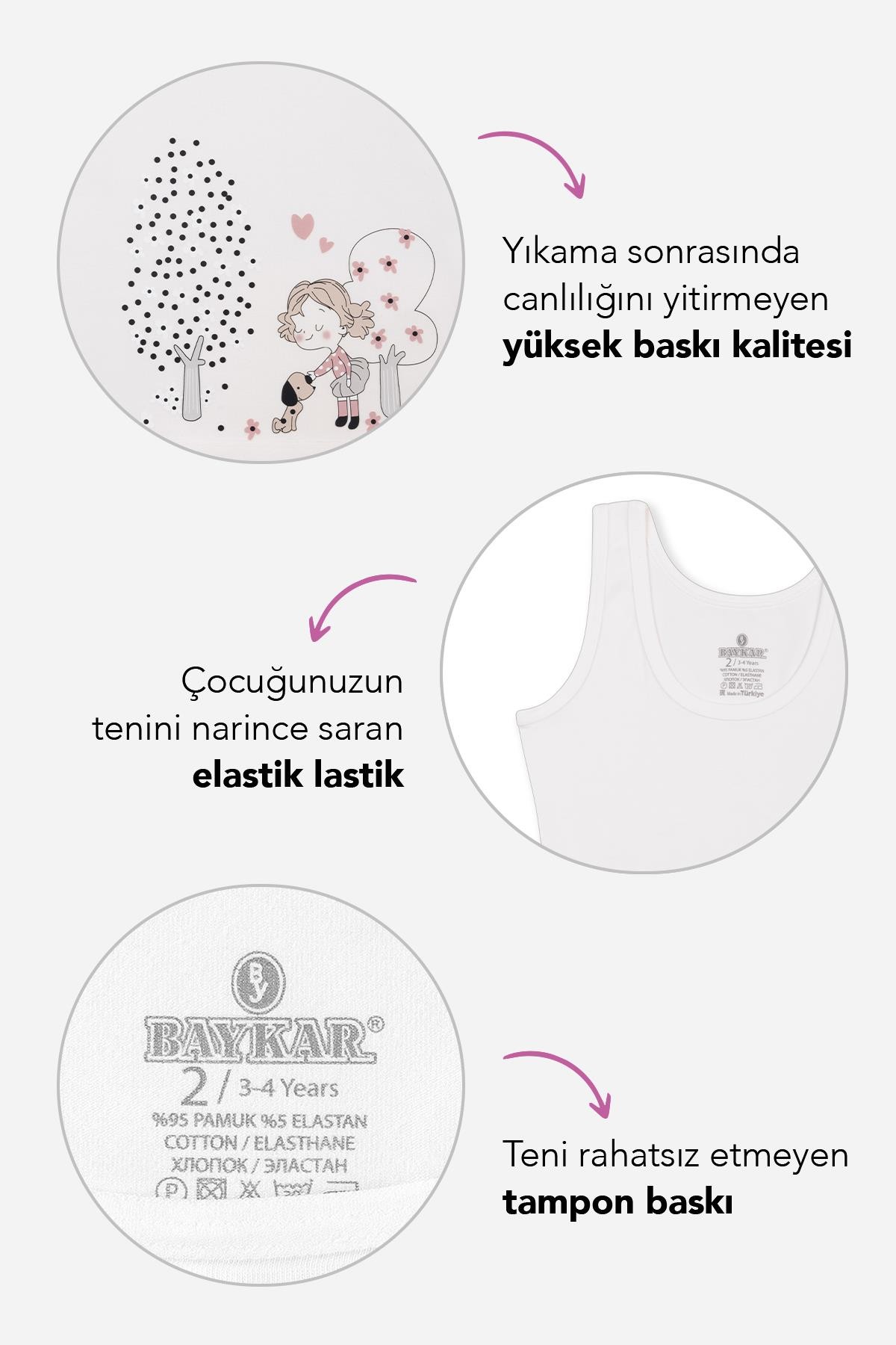 Kız Çocuk Pamuklu Kalın Askılı Renkli Baskılı Klasik Atlet 4400 Renkli