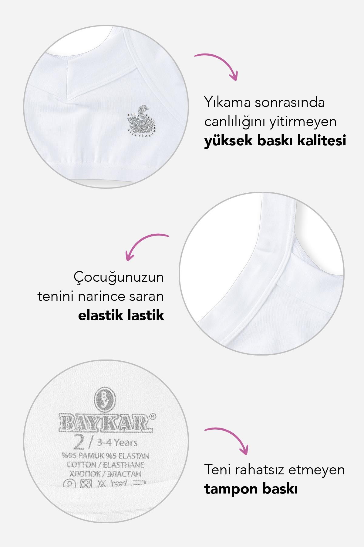 Kız Çocuk Pamuklu Kalın Askılı Taş Detaylı Yarım Atlet 3'lü Paket 4290 Beyaz