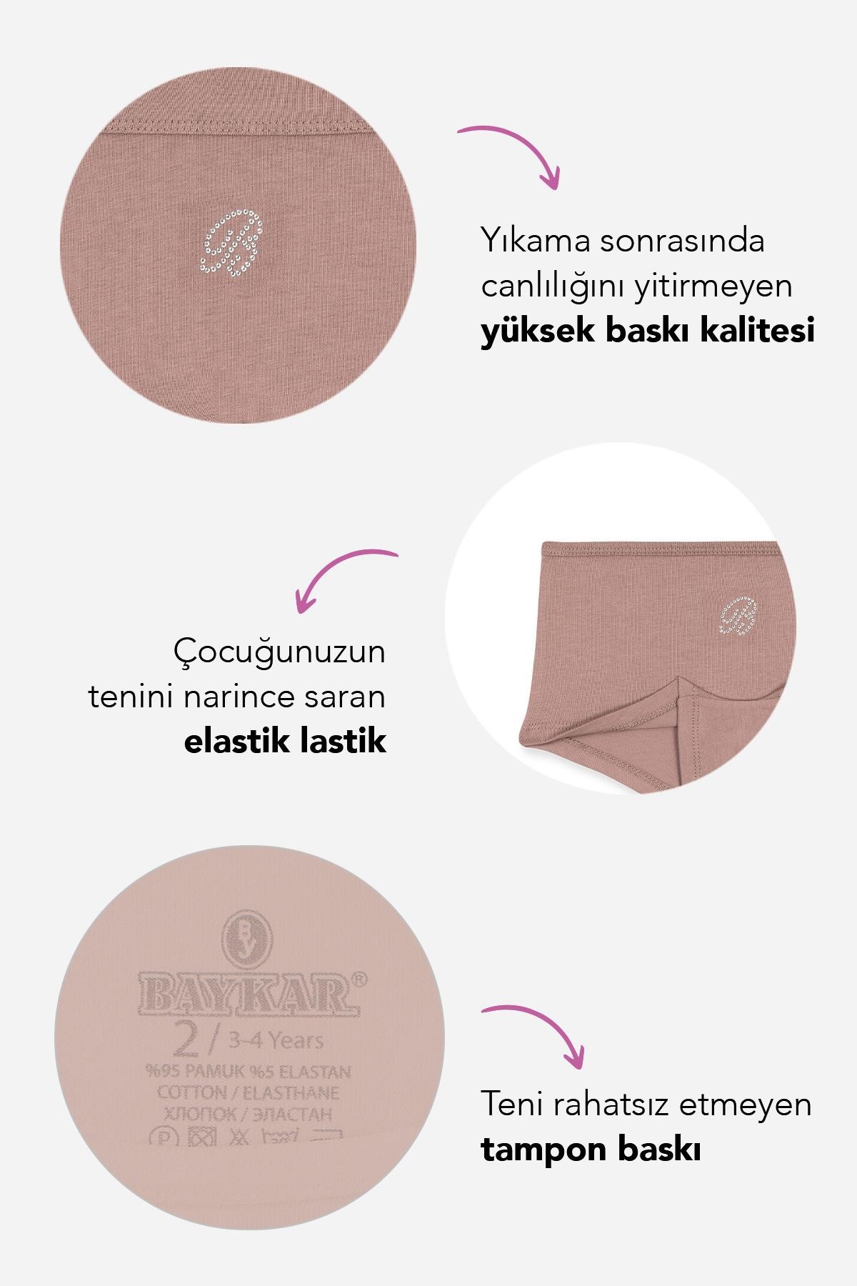 Kız Çocuk Pamuklu Likralı Taş Baskı Detaylı Boxer 6!lı Paket 5896 Renkli