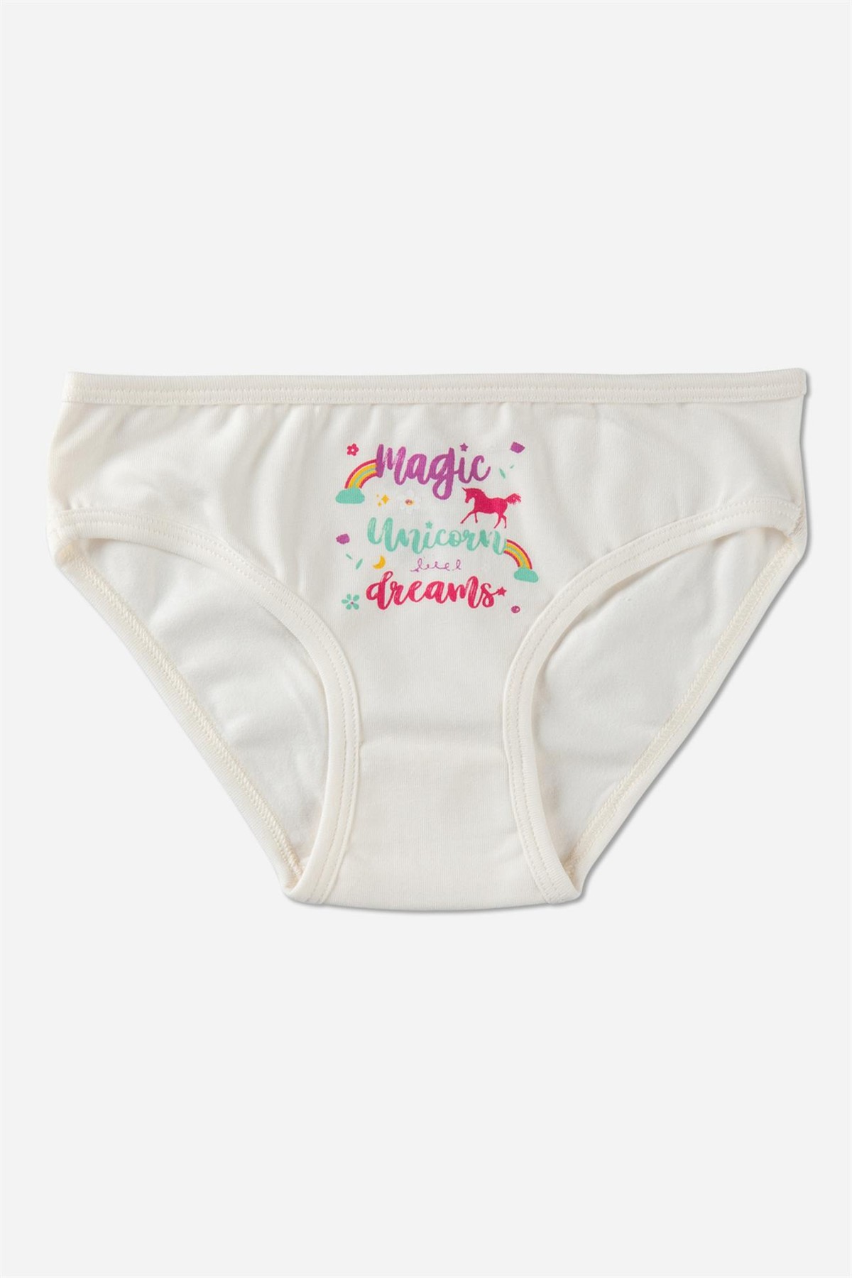Kız Çocuk Pamuklu Renkli Baskılı Bikini Külot 3'lü Paket Beyaz
