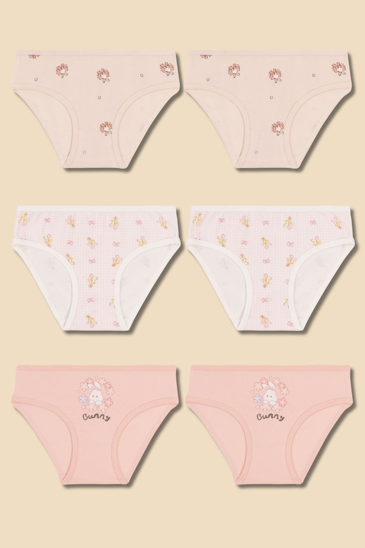 Kız Çocuk Pamuklu Renkli Baskılı Bikini Külot 6'lı Paket 5834 Renkli