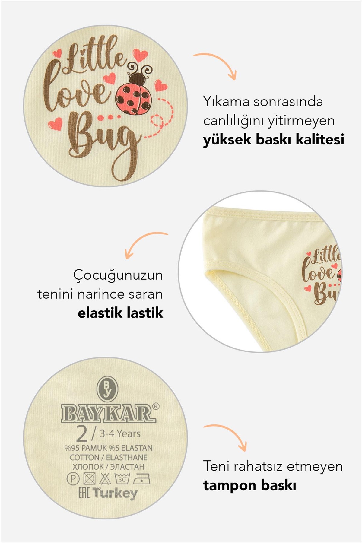 Kız Çocuk Pamuklu Renkli Baskılı Bikini Külot 3'lü Paket 5670 Renkli
