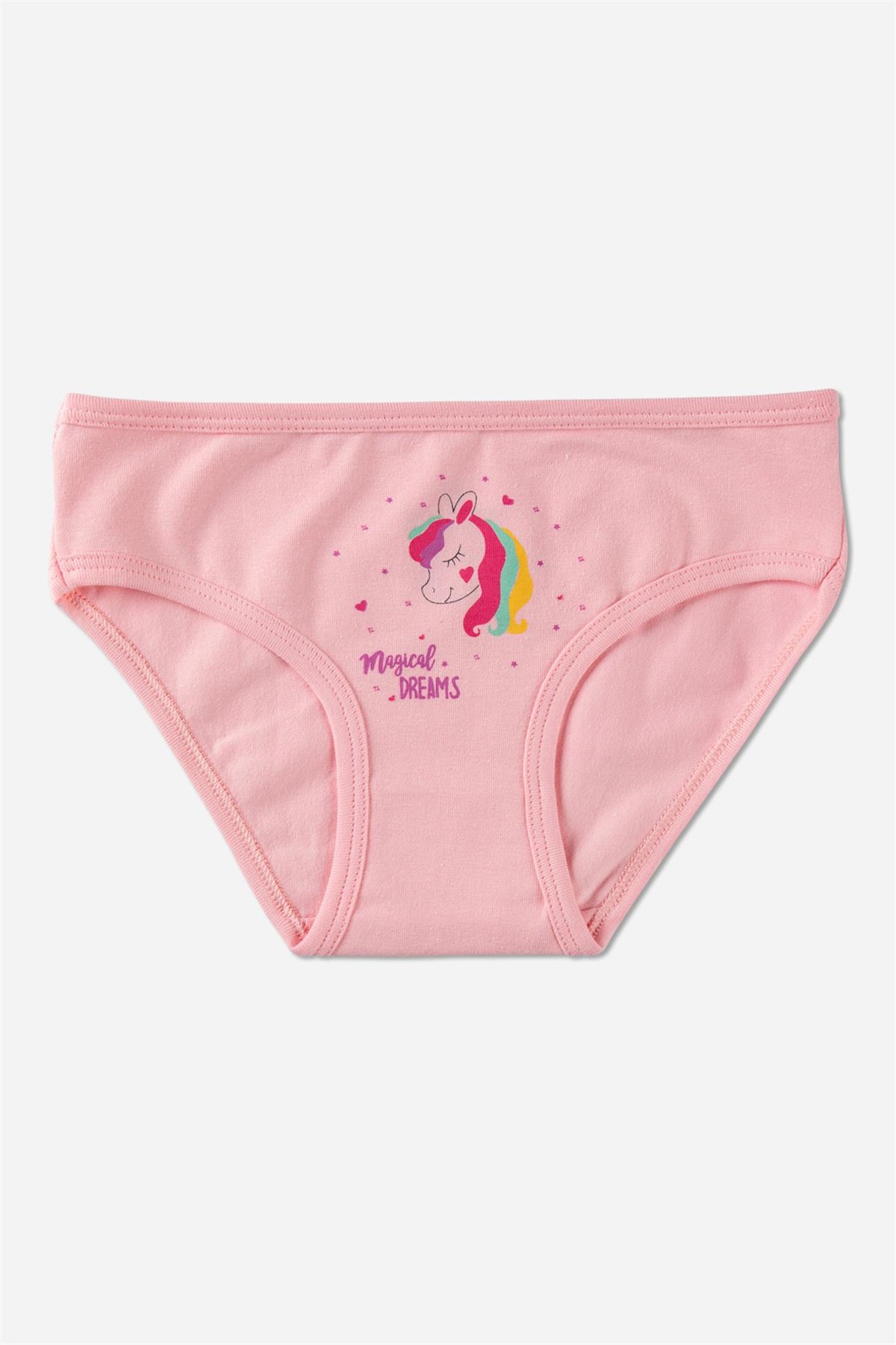 Kız Çocuk Pamuklu Renkli Baskılı Bikini Külot 3'lü Paket Beyaz