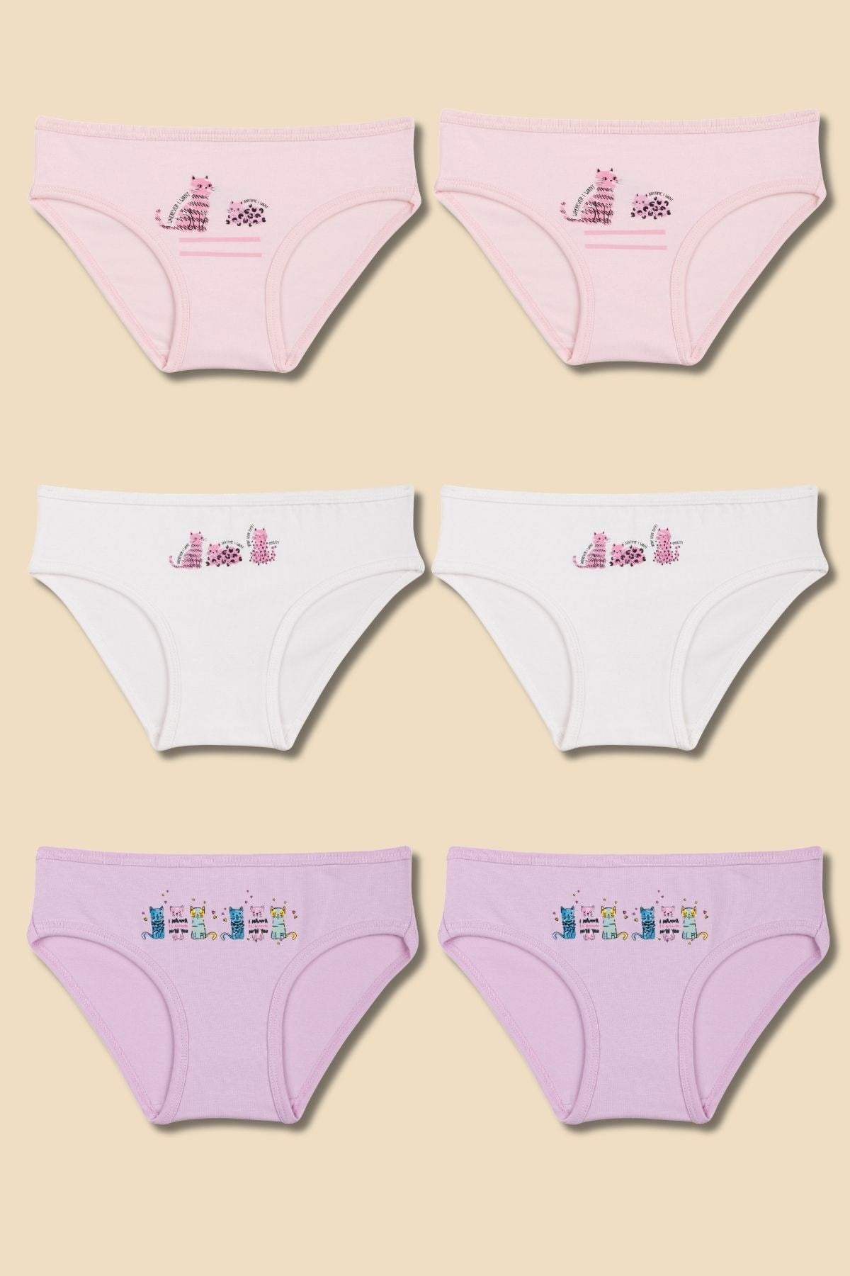 Kız Çocuk Pamuklu Renkli Baskılı Bikini Külot 6'lı Paket 5336 Renkli