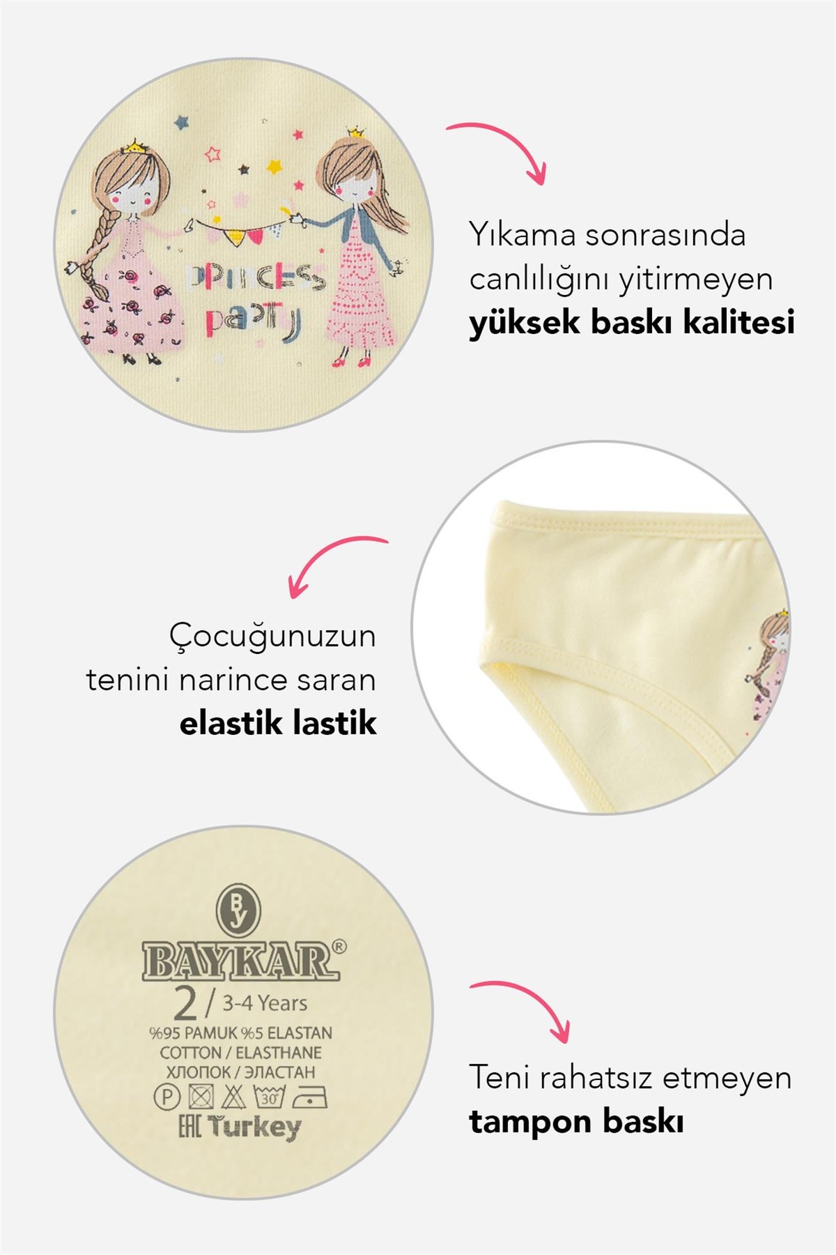 Kız Çocuk Pamuklu Renkli Baskılı Bikini Külot 3'lü Paket 5654 Renkli