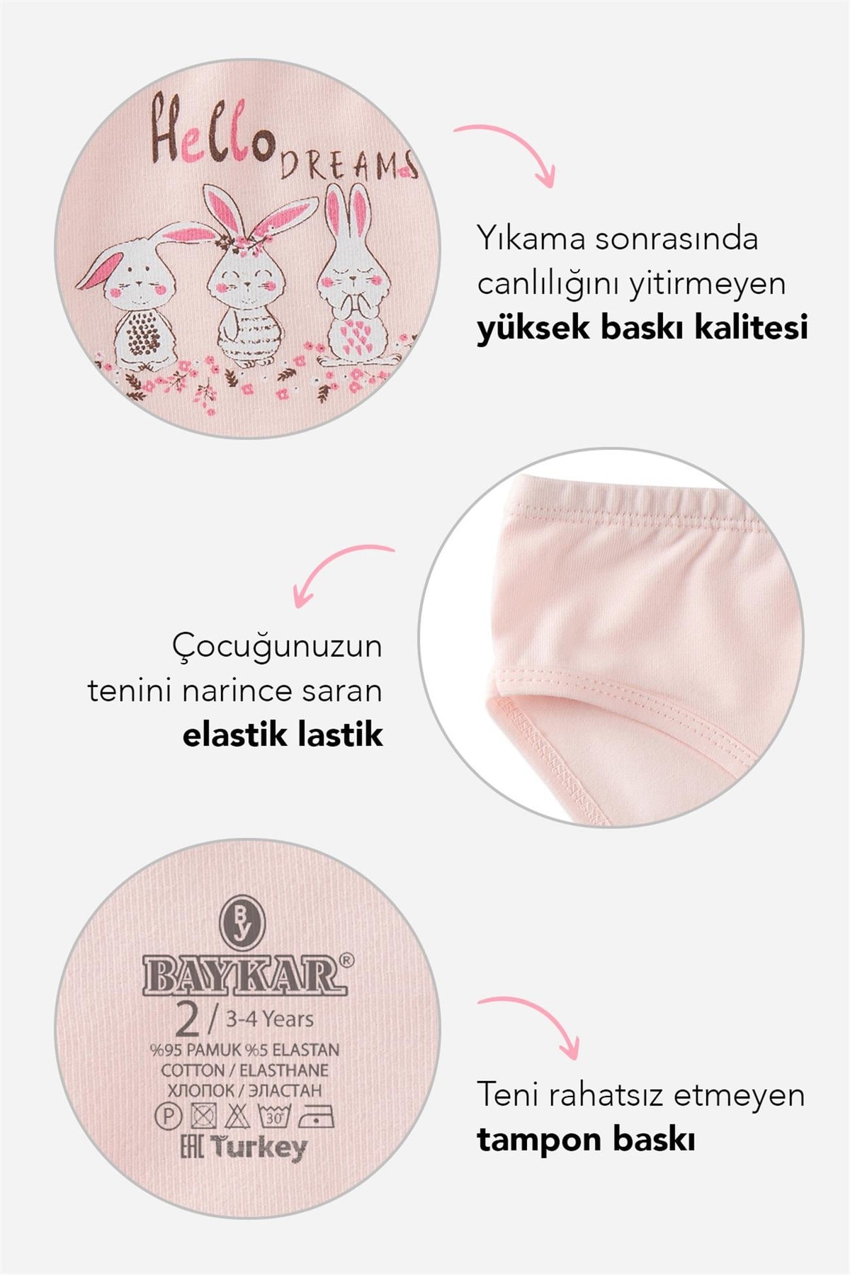 Kız Çocuk Pamuklu Renkli Baskılı Bikini Külot 3'lü Paket 5650 Renkli