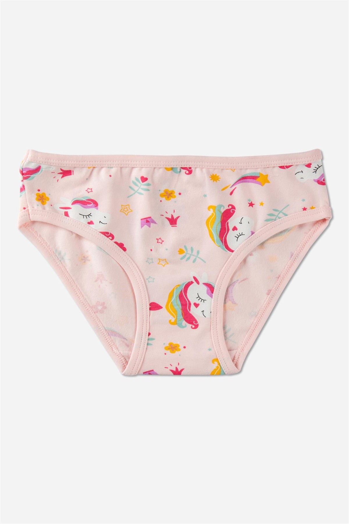 Kız Çocuk Pamuklu Renkli Baskılı Bikini Külot 3'lü Paket Beyaz