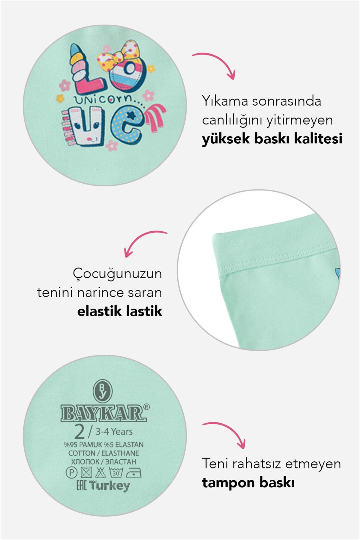 Kız Çocuk Pamuklu Renkli Baskılı Likralı Boxer Şort 3'lü Paket 5693 Renkli