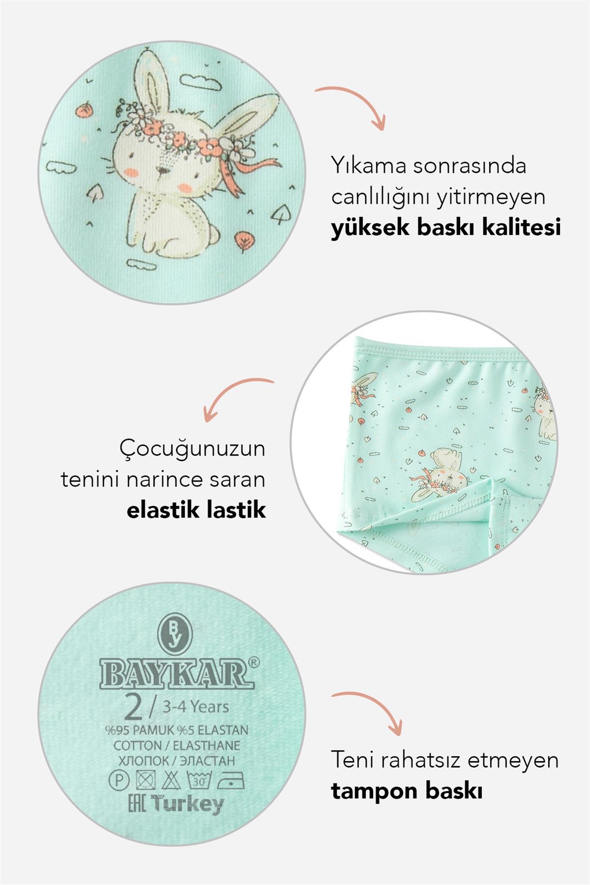 Kız Çocuk Pamuklu Renkli Baskılı Likralı Boxer 3'lü Paket 5680 Renkli