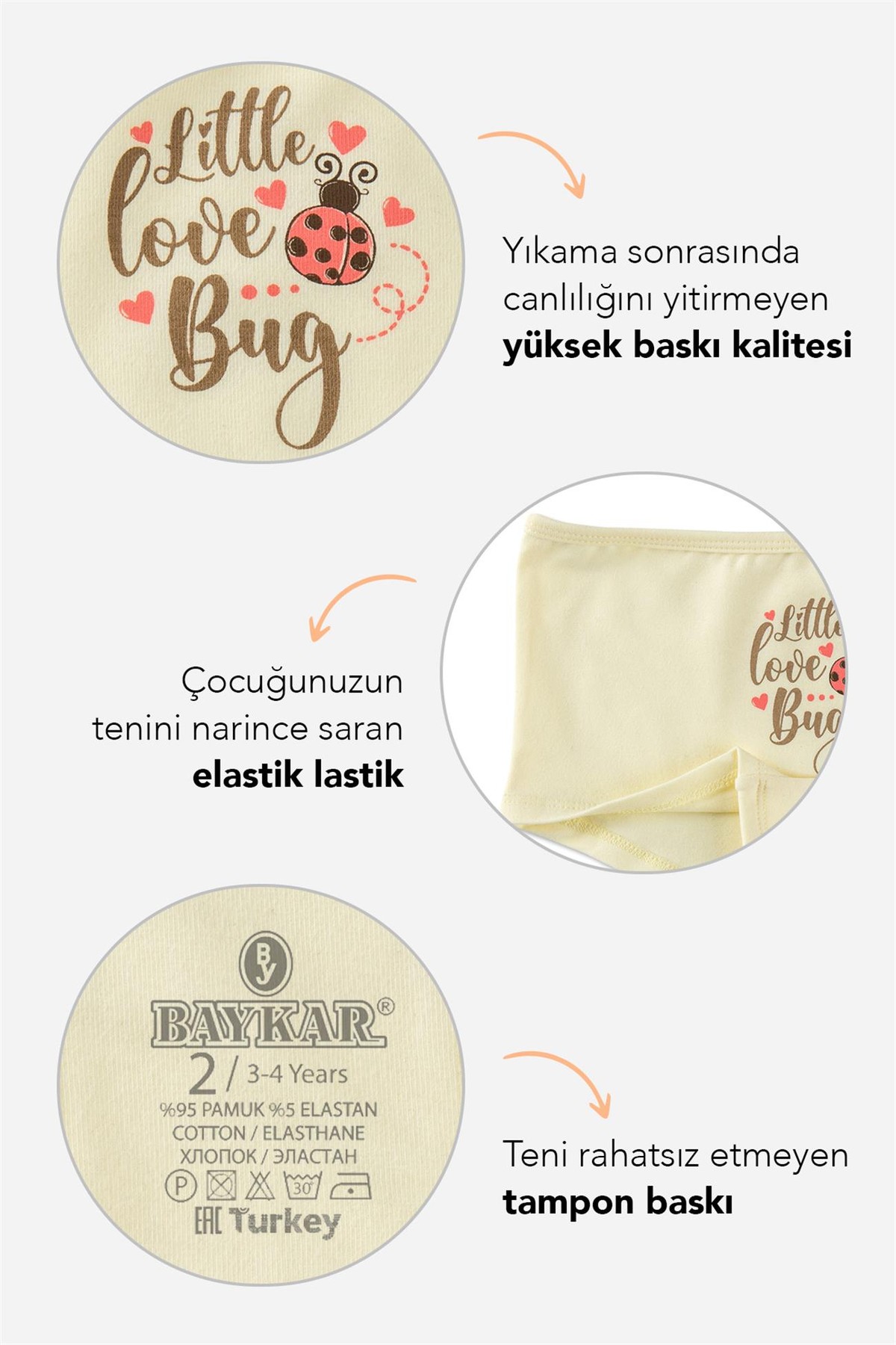 Kız Çocuk Pamuklu Renkli Baskılı Likralı Boxer 3'lü Paket 5672 Renkli