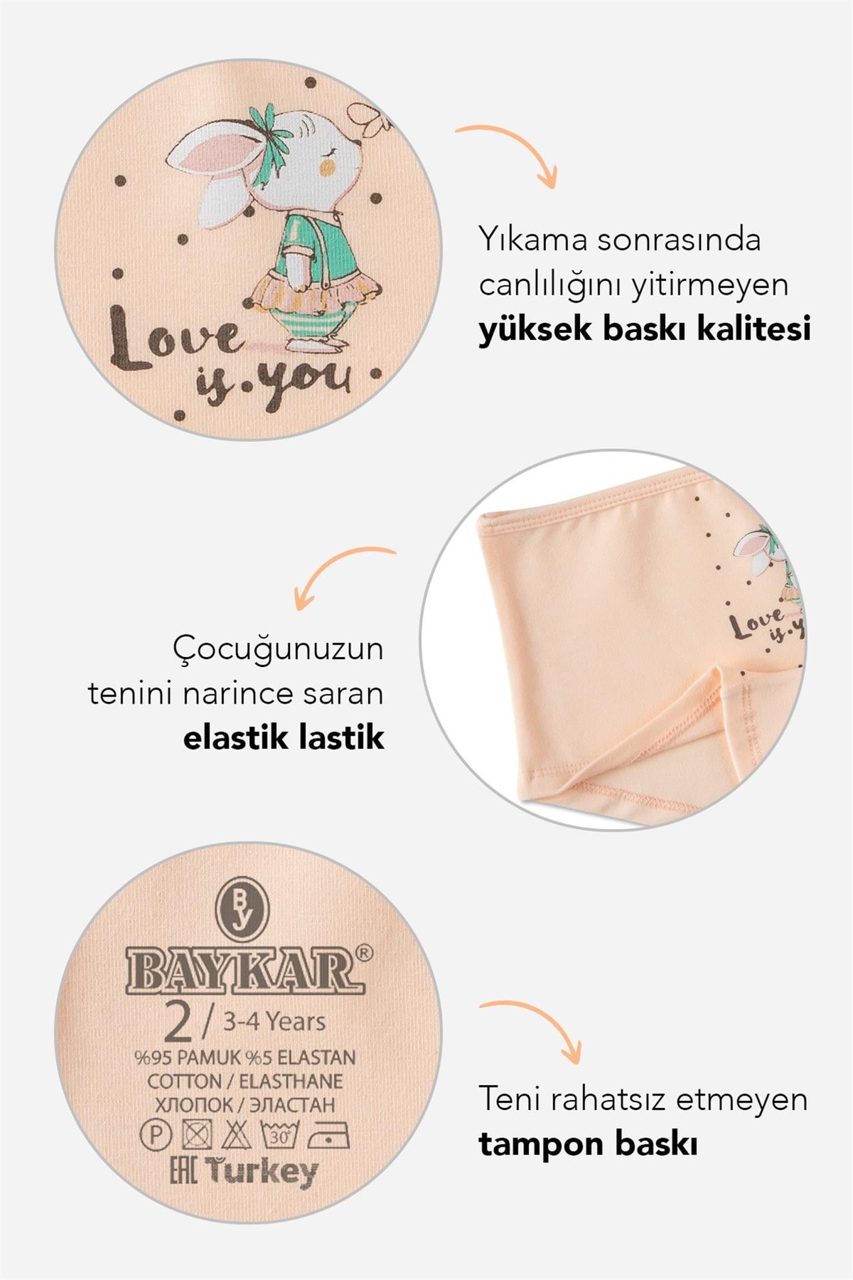 Kız Çocuk Pamuklu Renkli Baskılı Likralı Boxer 3'lü Paket 5688 Renkli