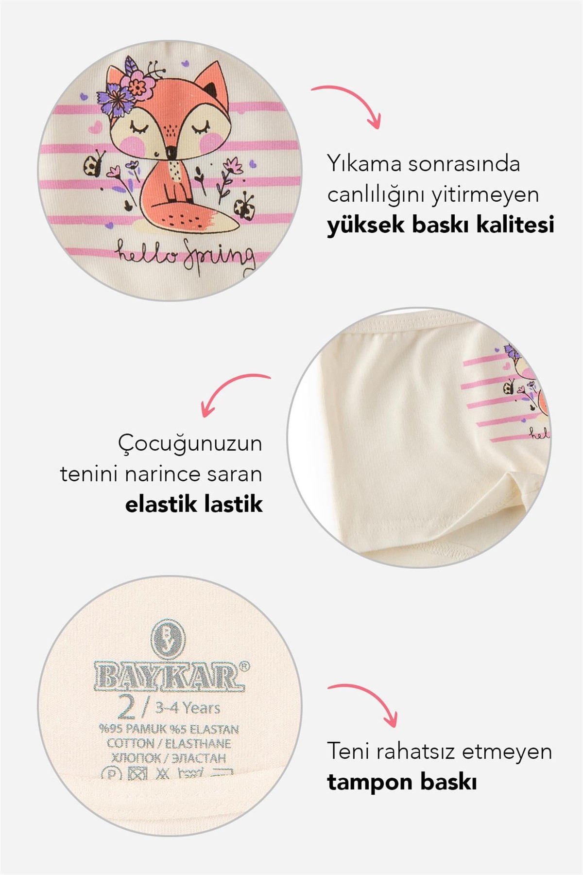Kız Çocuk Pamuklu Renkli Baskılı Likralı Boxer 3'lü Paket Asorti Renk