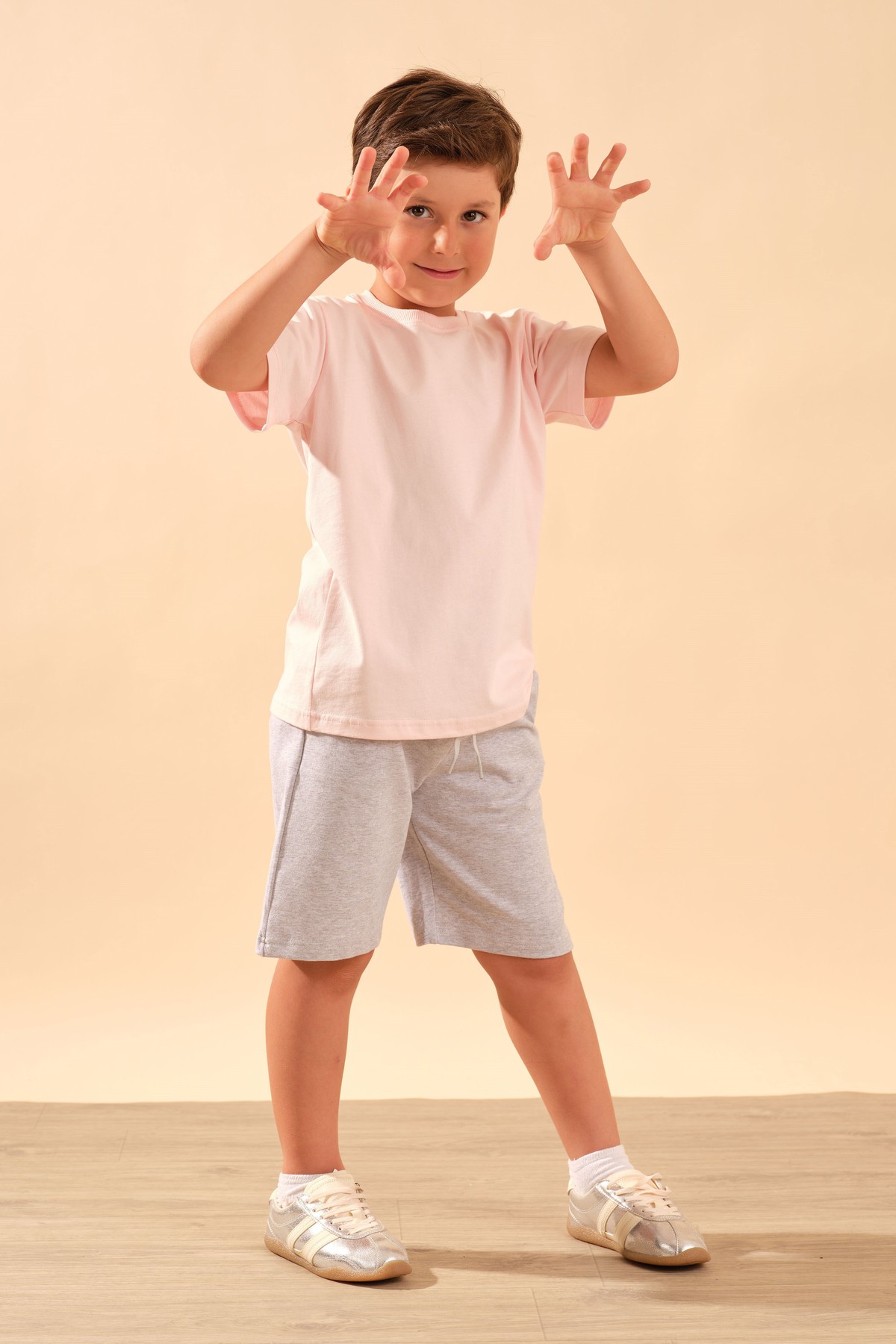 Unisex Çocuk %100 Pamuk Kısa Kollu Basic Tişört 2055 Pembe