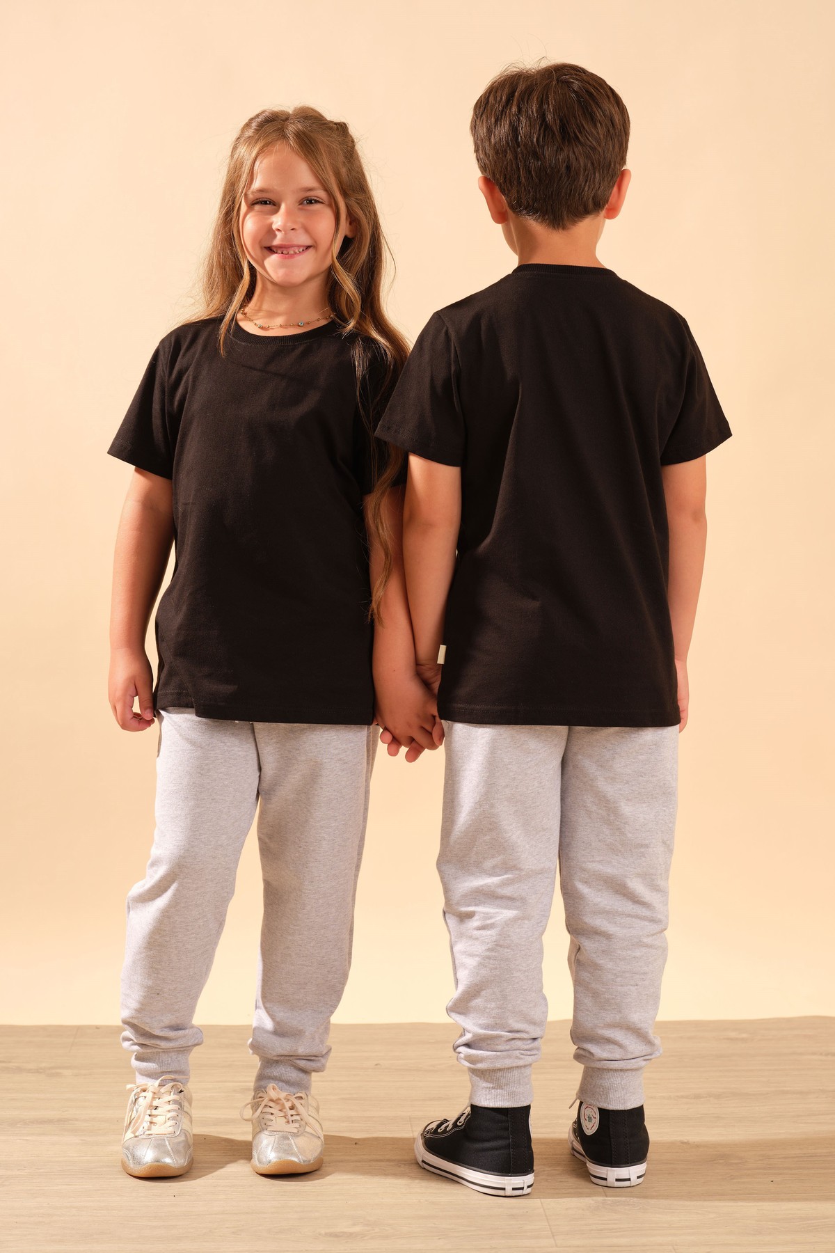 Unisex Çocuk %100 Pamuk Kısa Kollu Basic Tişört 2055 Siyah