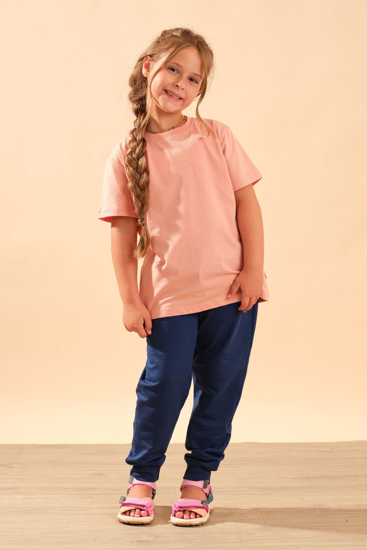 Unisex Çocuk %100 Pamuk Kısa Kollu Basic Tişört 2055 Somon
