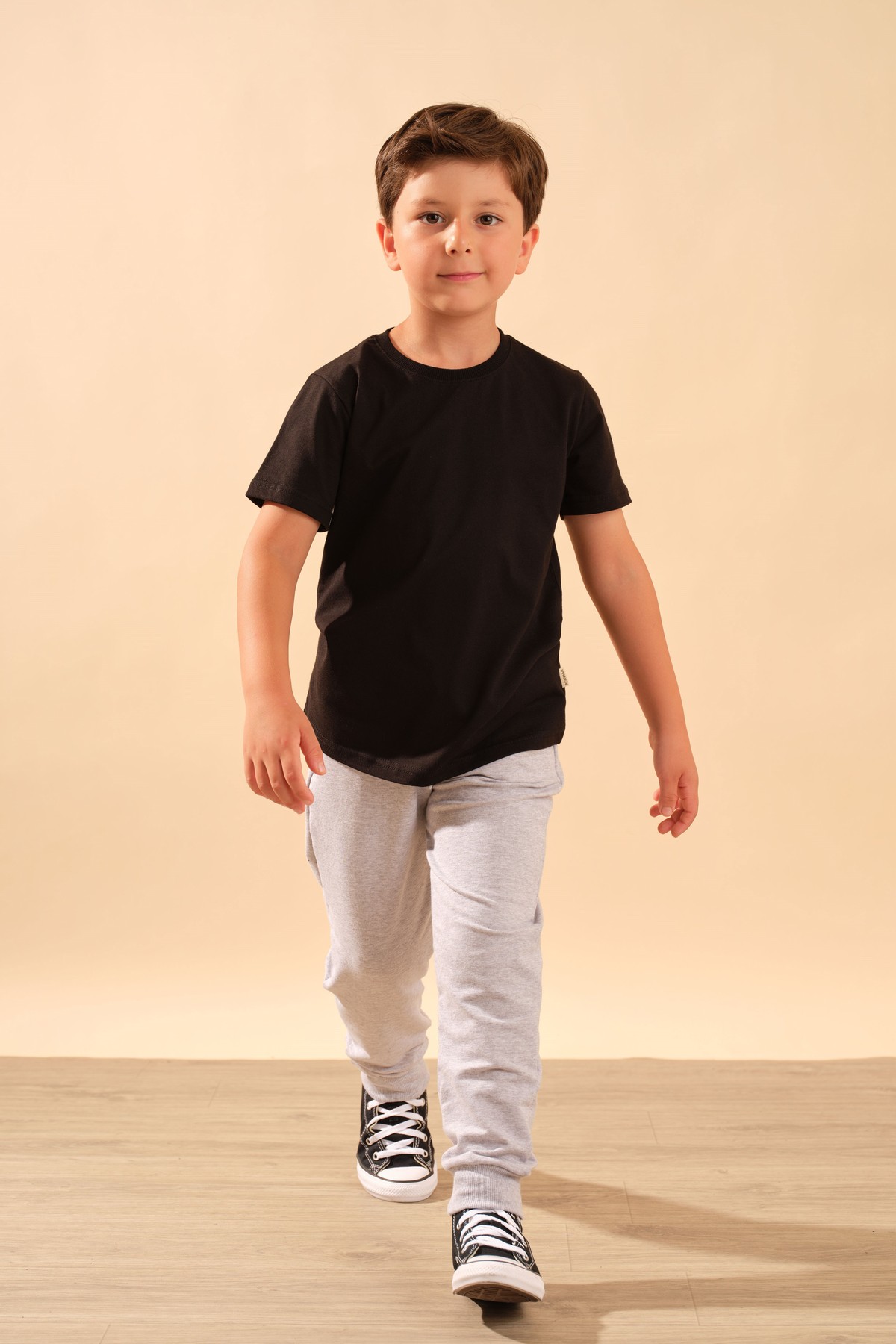 Unisex Çocuk %100 Pamuk Kısa Kollu Basic Tişört 2055 Siyah