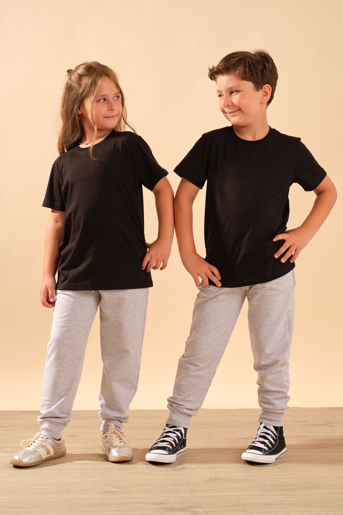Unisex Çocuk %100 Pamuk Kısa Kollu Basic Tişört 2055 Siyah