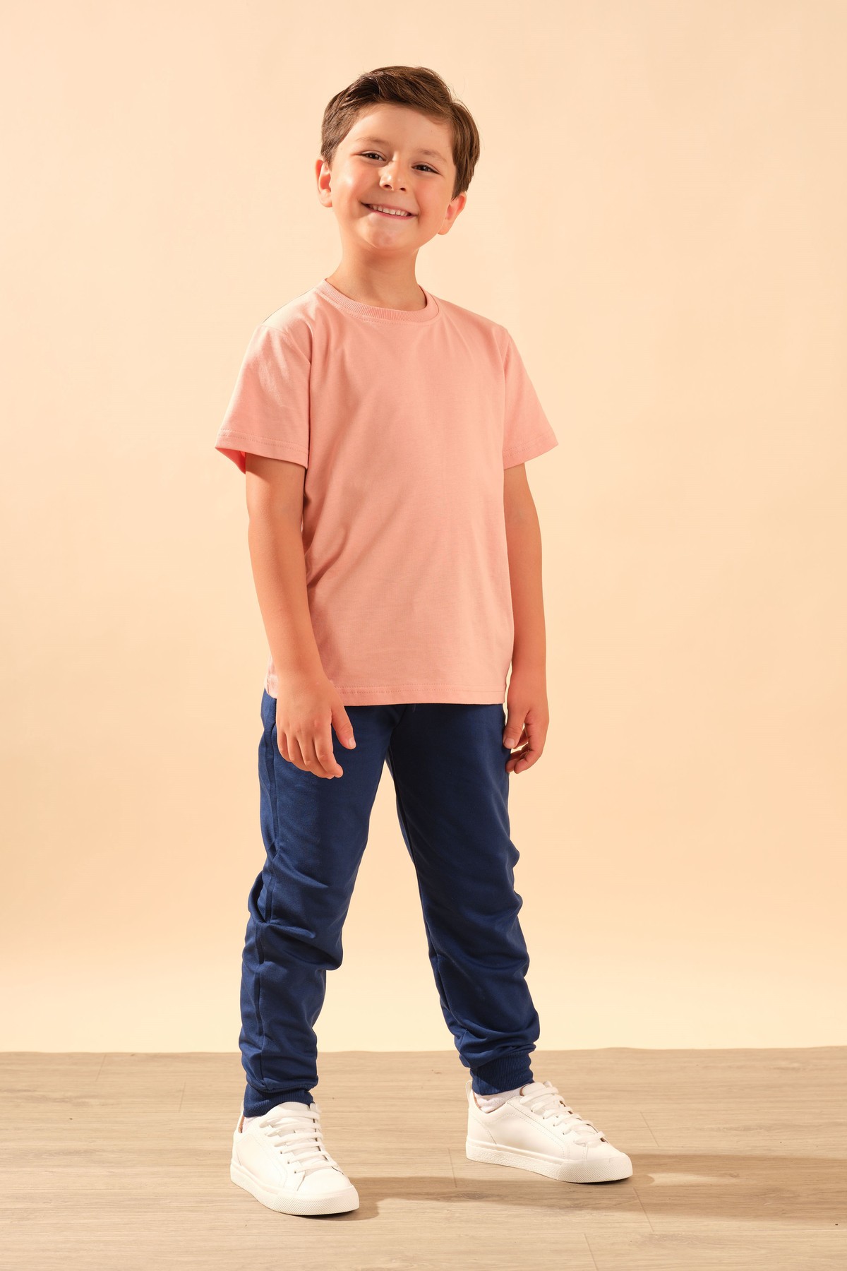 Unisex Çocuk %100 Pamuk Kısa Kollu Basic Tişört 2055 Somon